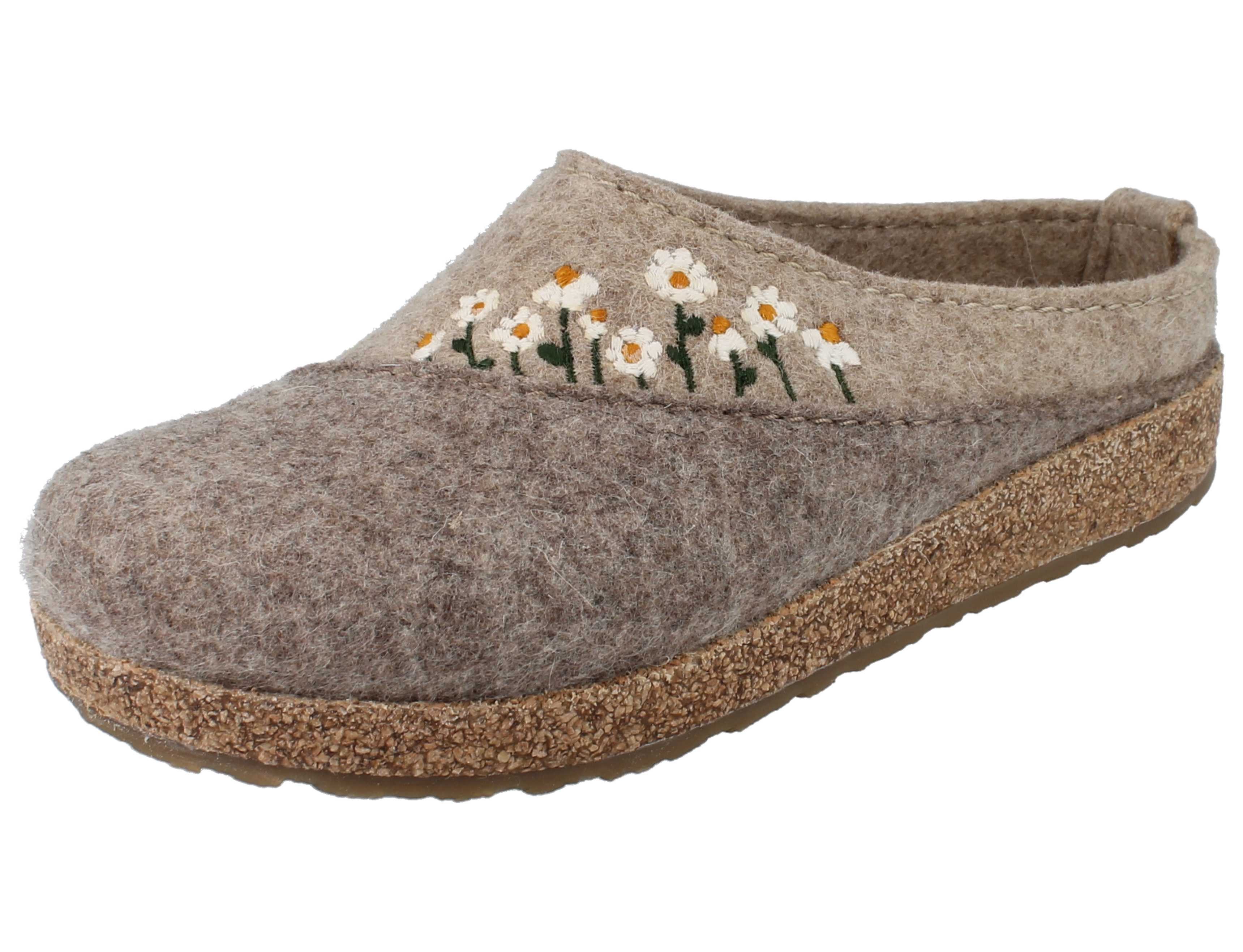 Haflinger HAFLINGER Grizzly Daisy Damen Hausschuhe beige meliert Wollfilz - Clog Atmungsaktiv