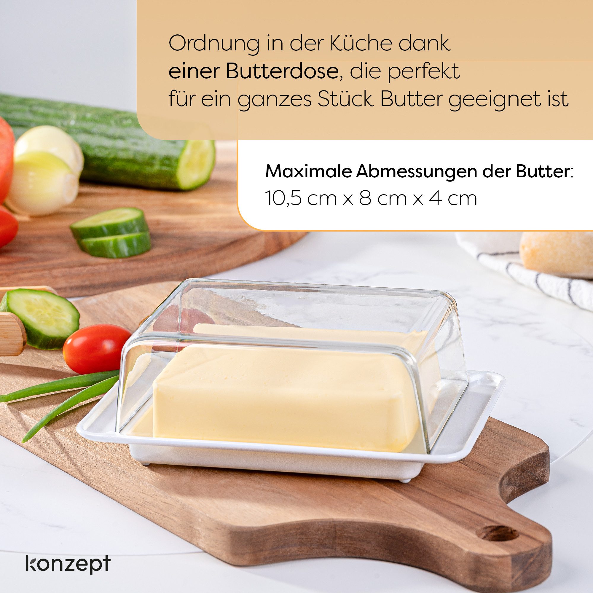 KONZEPT Butterdose für 250 g Butter mit transparentem Deckel, kompakt und platzsparend – ideal zur Aufbewahrung im Kühlschrank