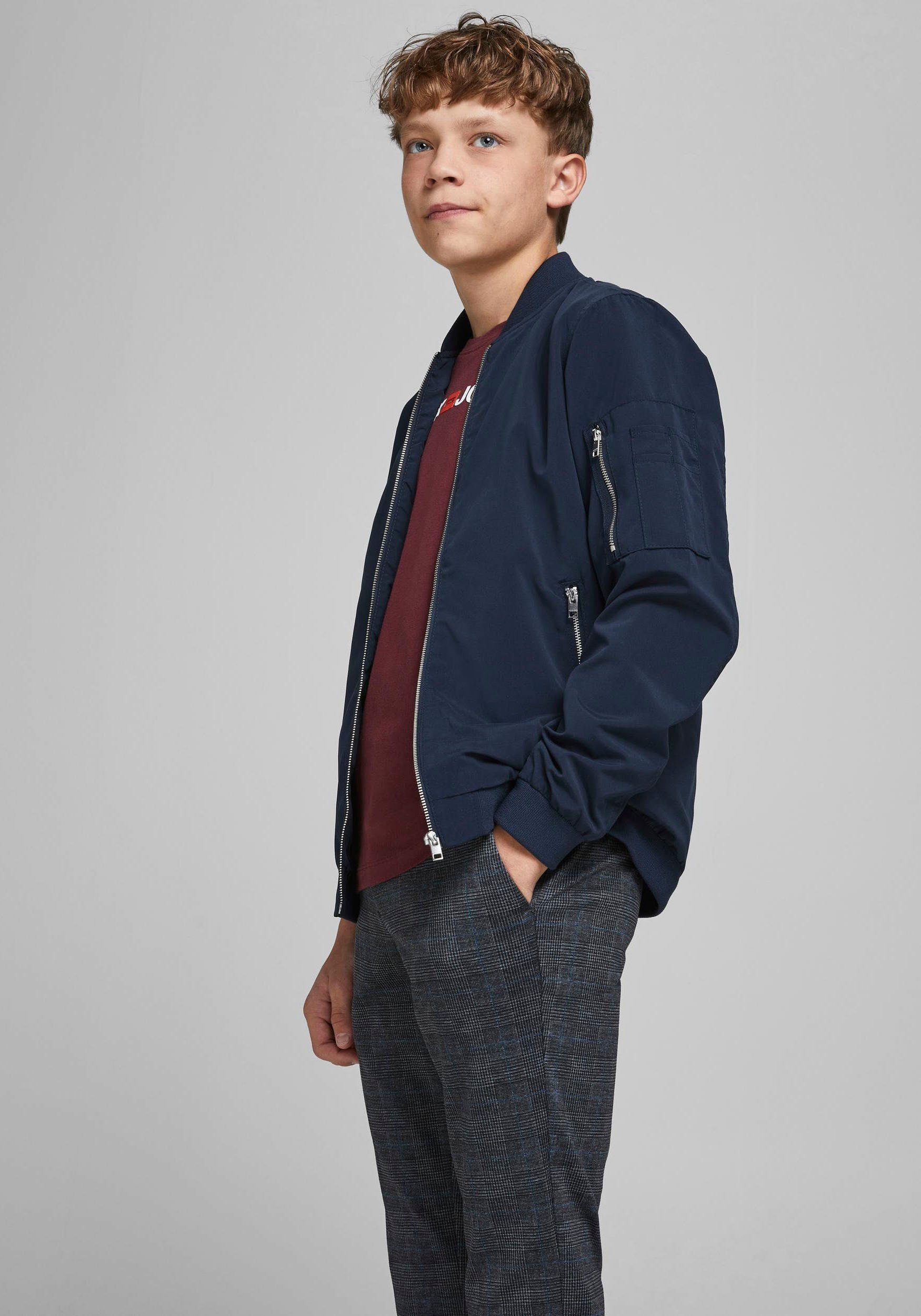 Jack & Jones Junior Bomberjacke JJERUSH windabweisend und pflegeleicht unifarben, modisch, regular fit, Web, Stehkragen