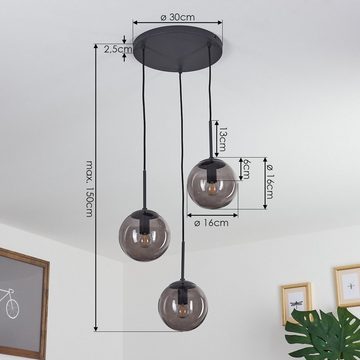 hofstein Pendelleuchte »Arviè« Hängelampe aus Metall/Glas in Schwarz/Rauchglas, ohne Leuchtmittel, Hängeleuchte m. Schirmen aus Echtglas (16cm), Höhe max. 150cm, 3xE14