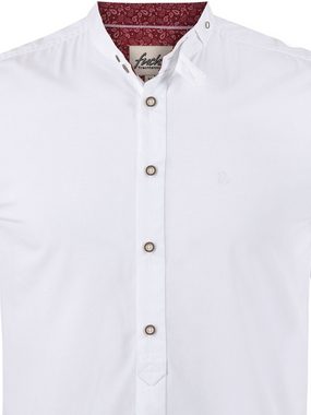 FUCHS Trachtenhemd Hemd Albert weiß-weinrot mit Stehkragen