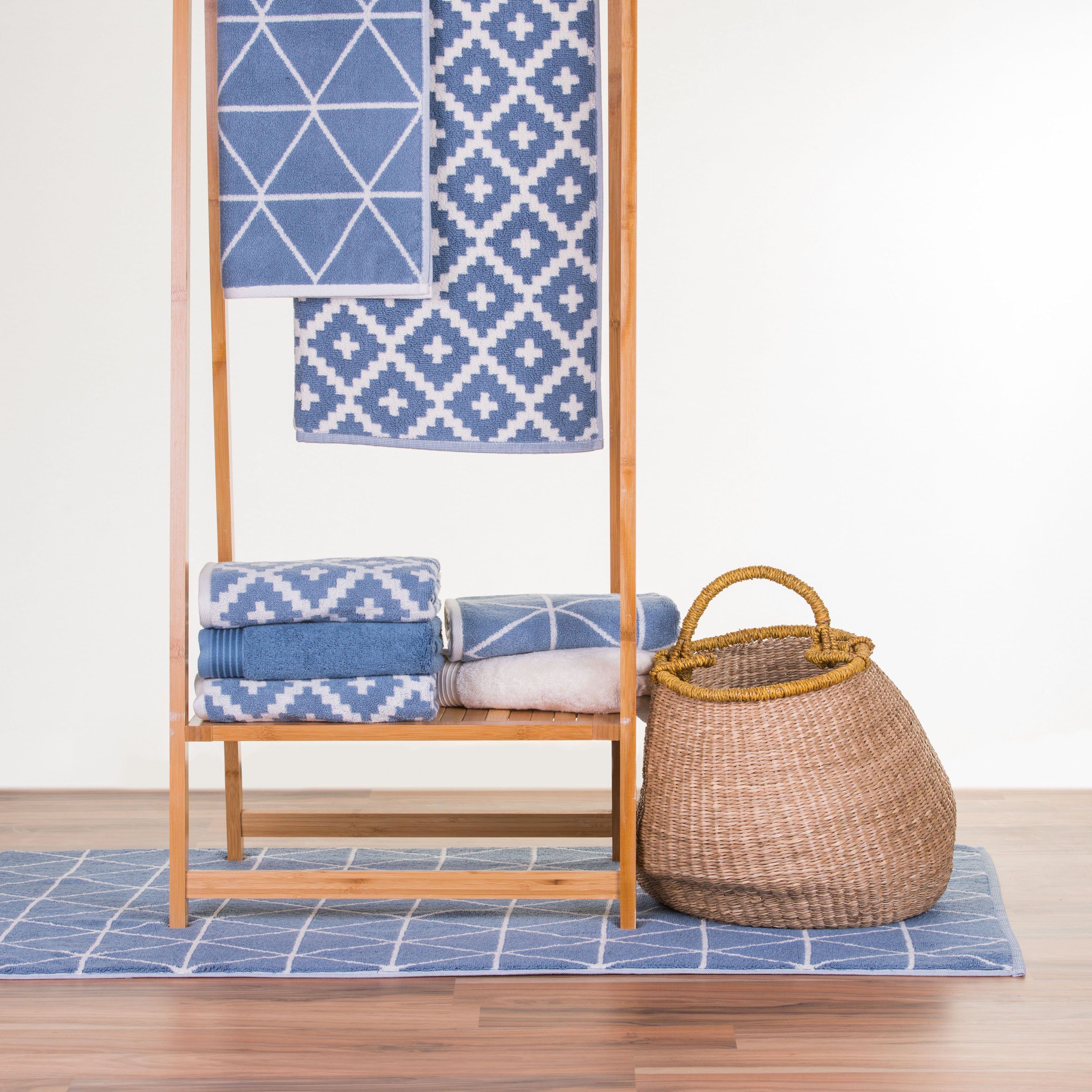 Triangle Design mit (1-St), freundin Duschtuch Home Graphics, Collection blau Jacquard-Zwirnfrottier Freundin skandinavischem