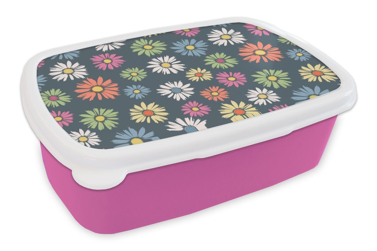 MuchoWow Lunchbox Regenbogen - Design - Blumen, Kunststoff, (2-tlg), Brotbox für Erwachsene, Brotdose Kinder, Snackbox, Mädchen, Kunststoff rosa