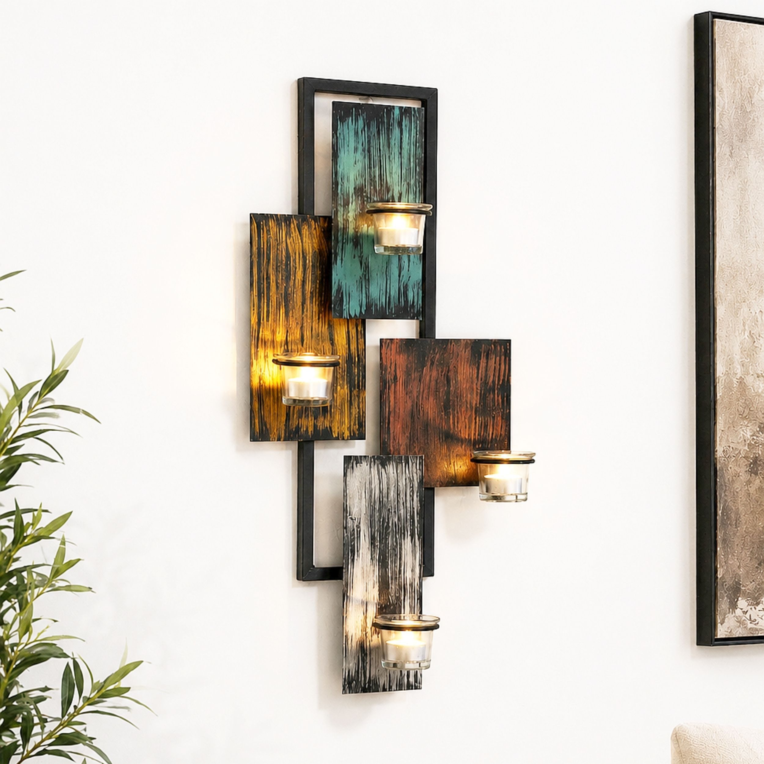 DanDiBo Teelichthalter Abstrakt Metall Wand Schwarz 60 cm Wandteelichthalter, hochwertige Verarbeitung Kerzenhalter Wandkerzenhalter Wandleuchter