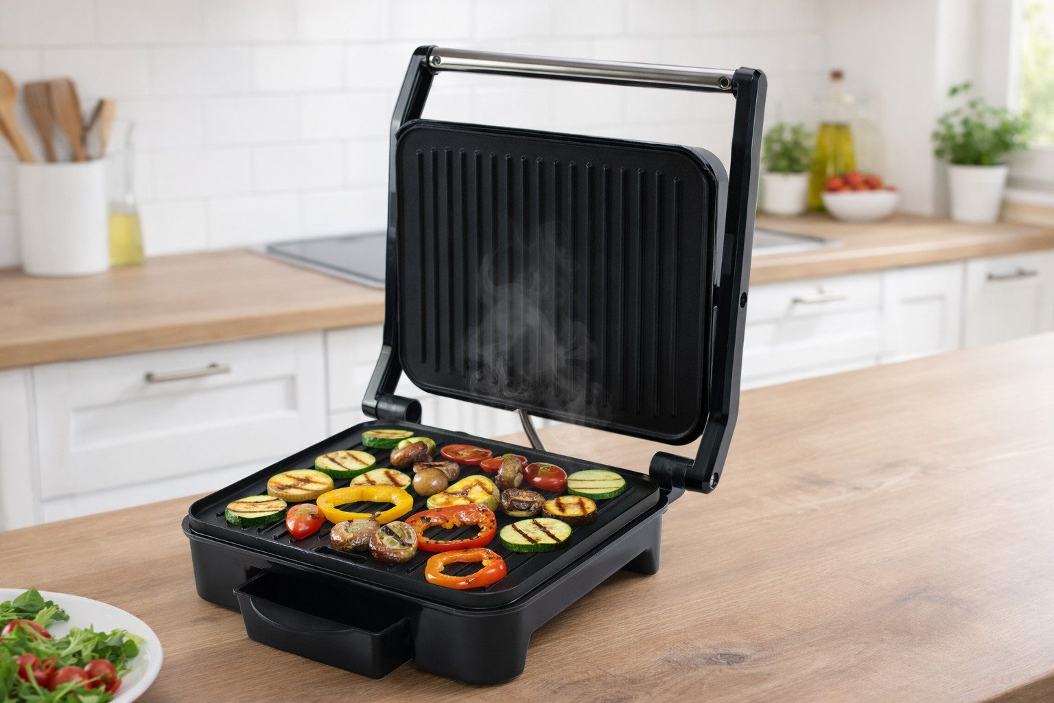 Elta Kontaktgrill Edelstahl, 2000 W, einstellbare Temperatur, antihaftbeschichtet, flexible Grillplatte