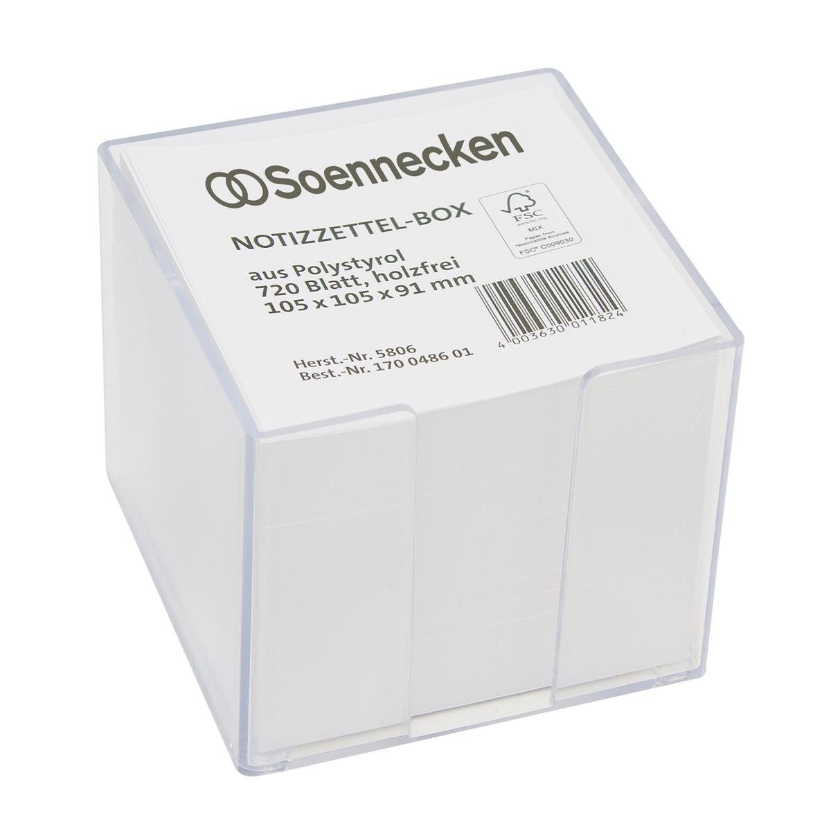 Notizblock Soennecken Zettelbox 5806 105x105x91mm transparent +Inhalt