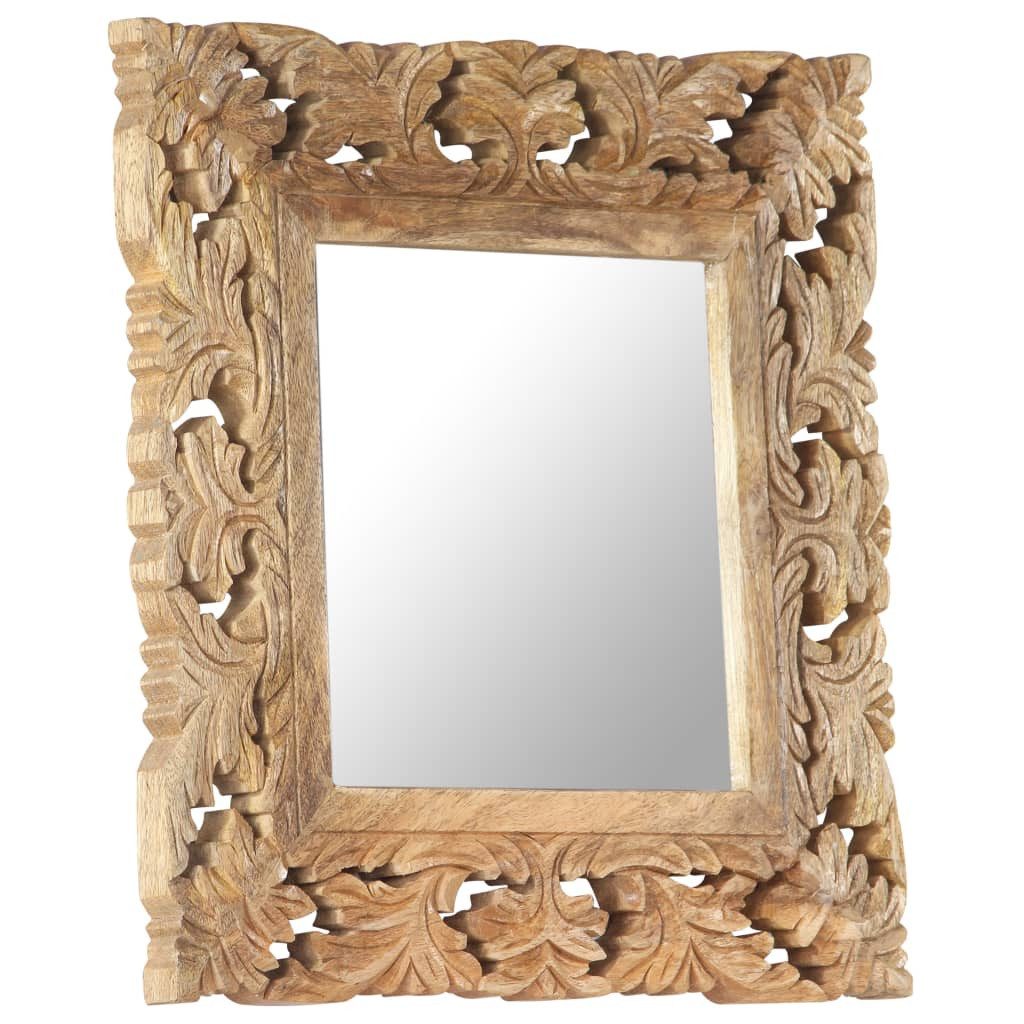 furnicato Wandspiegel Vollholz Spiegel mit braunem Muster 50 x 50 x 2,5 cm (1-St), Handgeschnitzte Wandspiegel-Dekoration für Ihr Zuhause als Unikat