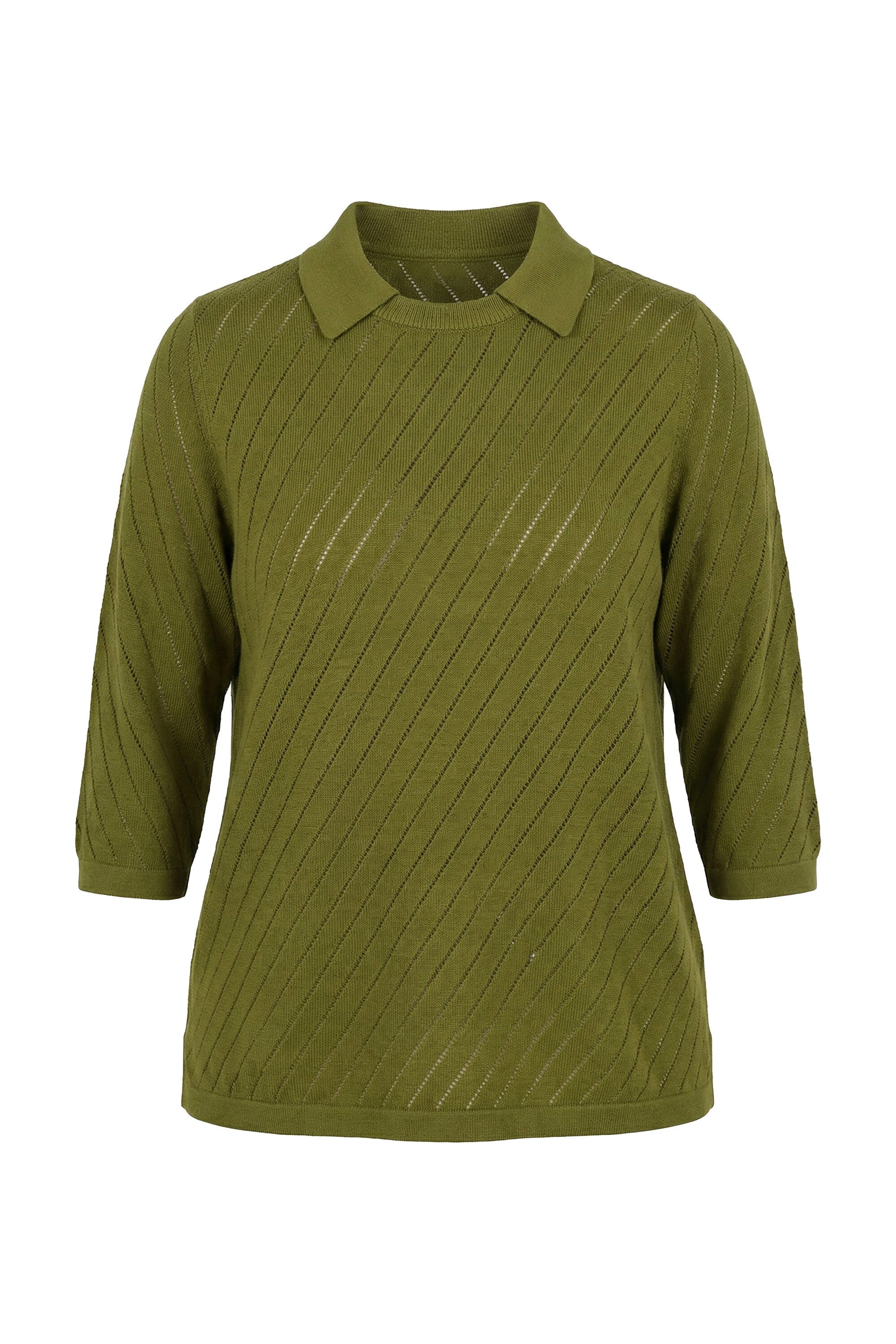 Ulla Popken Strickpullover Pullover Streifenstruktur Rundhals Polokragen