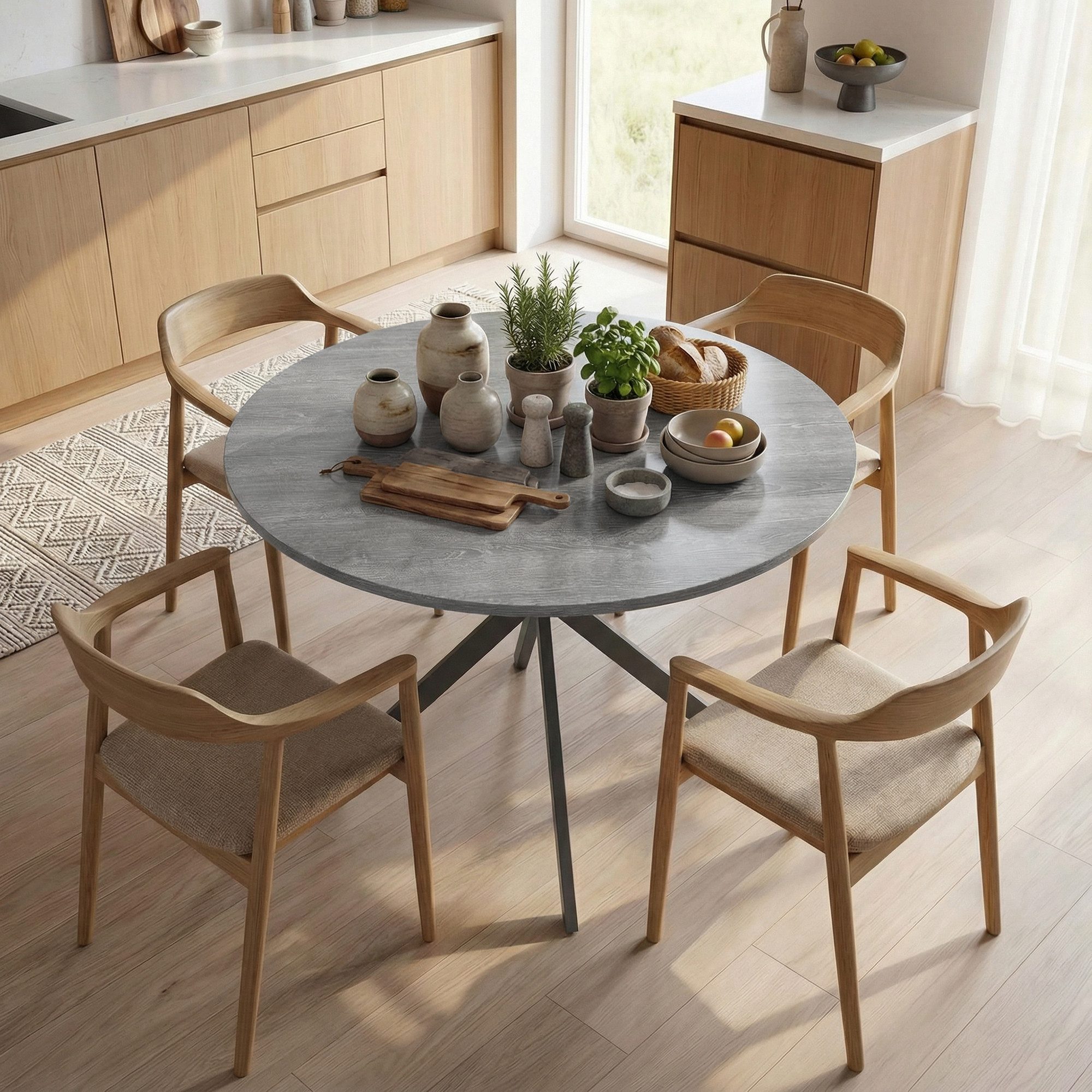 HOMCOM Esstisch Küchentisch im Industriestil mit Stahlbeinen für 4 Personen (für Esszimmer, Küche, Wohnzimmer, 1-St., rund, 100 x 100 x 75 cm), Grau