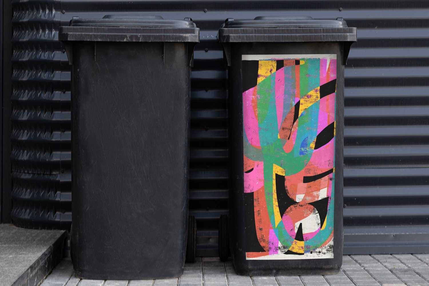 - Container, Farben Abstrakt - MuchoWow Wandsticker - Grün Kunst Sticker, St), Mülleimer-aufkleber, (1 Mülltonne, Rosa Abfalbehälter -