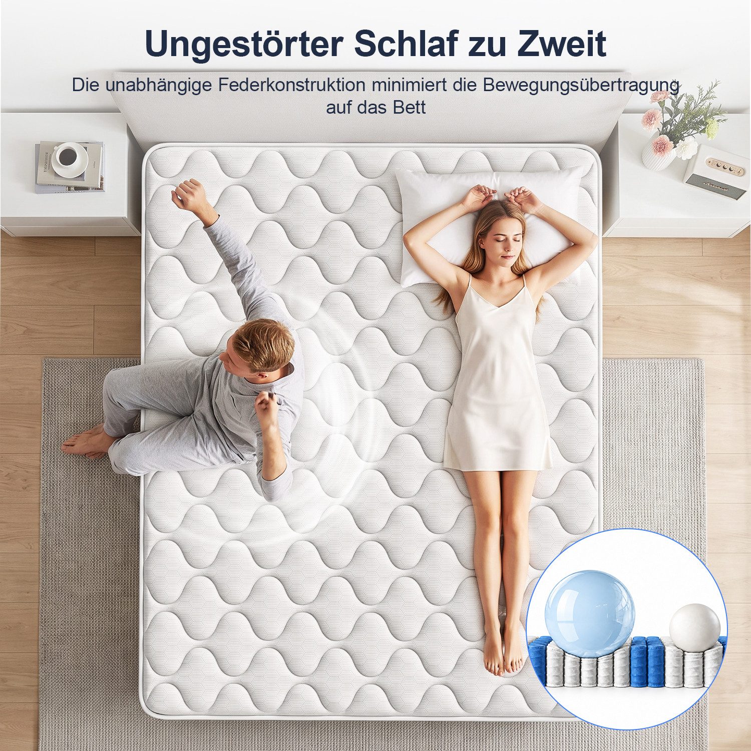 Taschenfederkernmatratze Matratze, 7 Zone Federkernmatratze Matratzen mit verstärkte Kanten, oyajia, 23 cm hoch, (Ergonomisch, atmungsaktiv,Orthopädisch), Matra – Bild 5 von 5