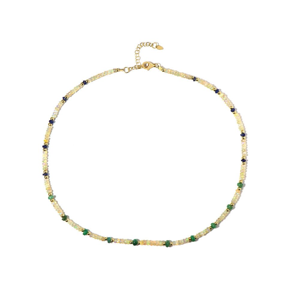 Silberkette Opal Saphir Smaragd Vergoldetes Silber Collier