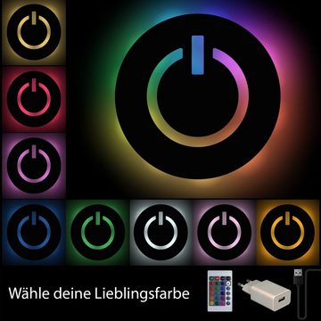 Namofactur LED Dekolicht Gamer Lampe Power ON Button Zocker Deko Licht, Computer Freak, LED fest integriert, RGB Farbwechsel, IT Nerd Wanddeko, USB Leuchte mit Fernbedienung