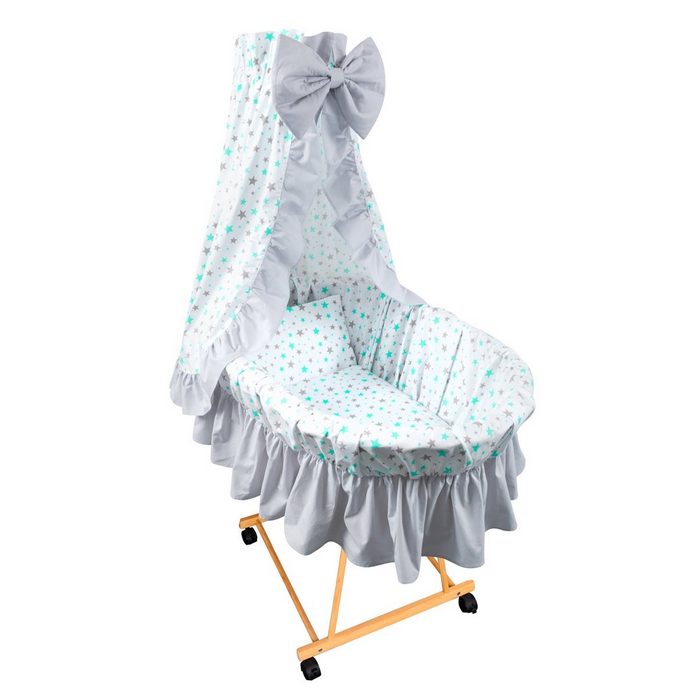Kinderbettwäsche (Made in EU) Baby textile 9tlg Ausstattung für Stubenwagen; Bollerwagen; Wiege mit Himmelstange Himmel Matratze Bettwäsche Kissen und Decke; Kinderzimmer; Babyzimmer Amilian