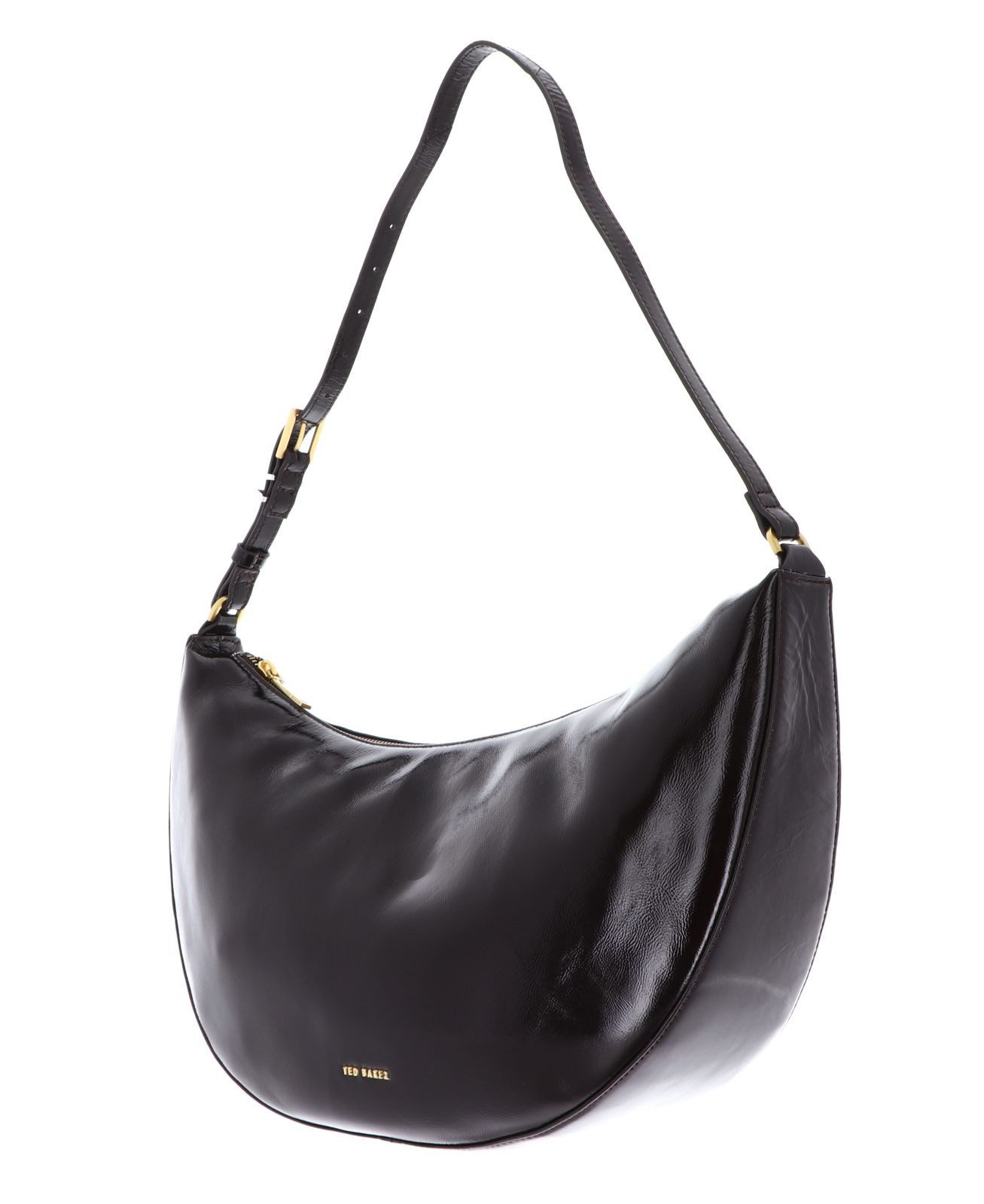 Ted Baker Umhängetasche Crinkle Patent Belted Detail Hobo Bag, aus echtem Rindsleder
