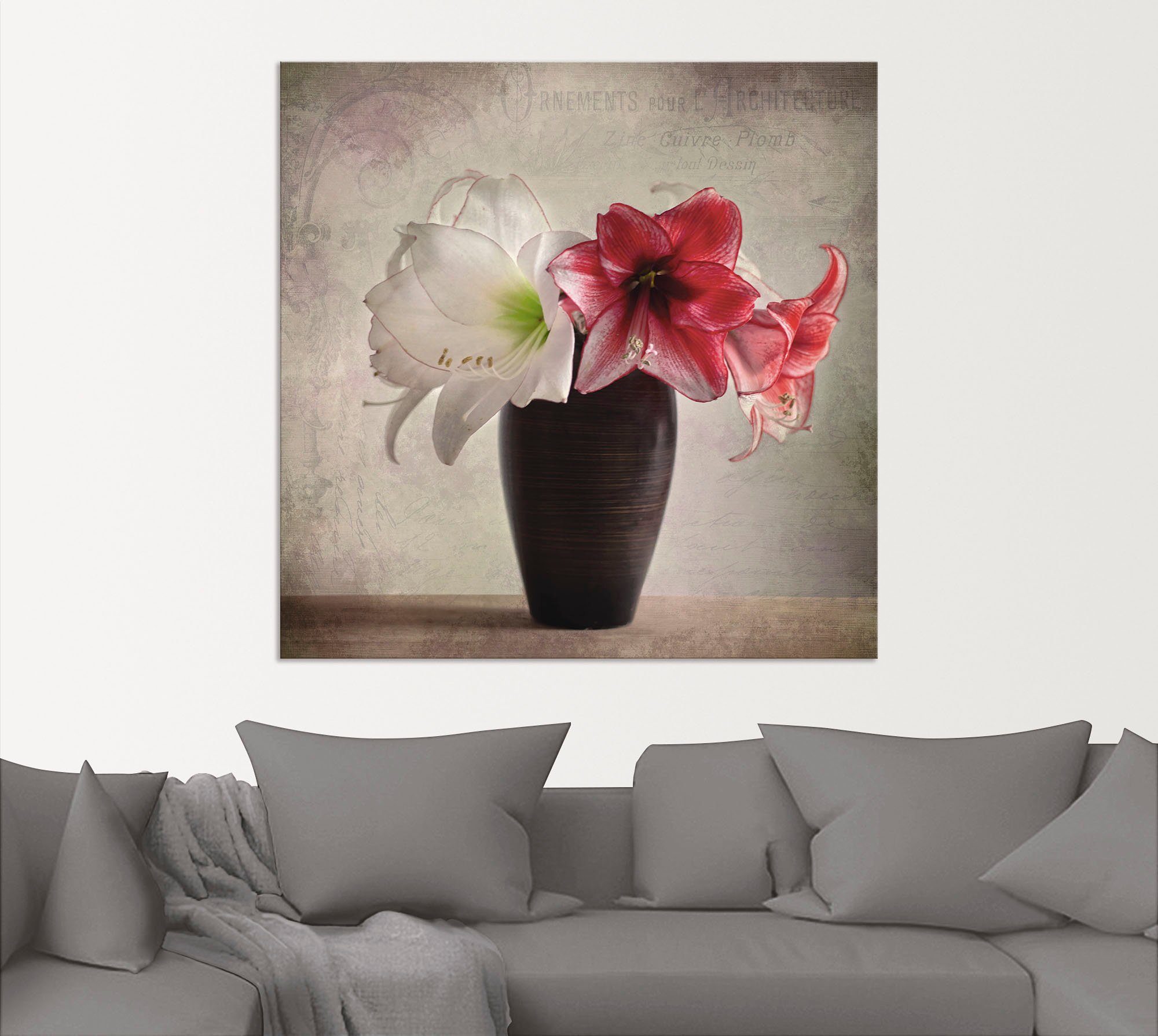 Artland Alu-Dibond-Druck Amaryllis Vintage I, Blumen (1 St), für Innen- und Außenbereich geeignet, Outdoorbild
