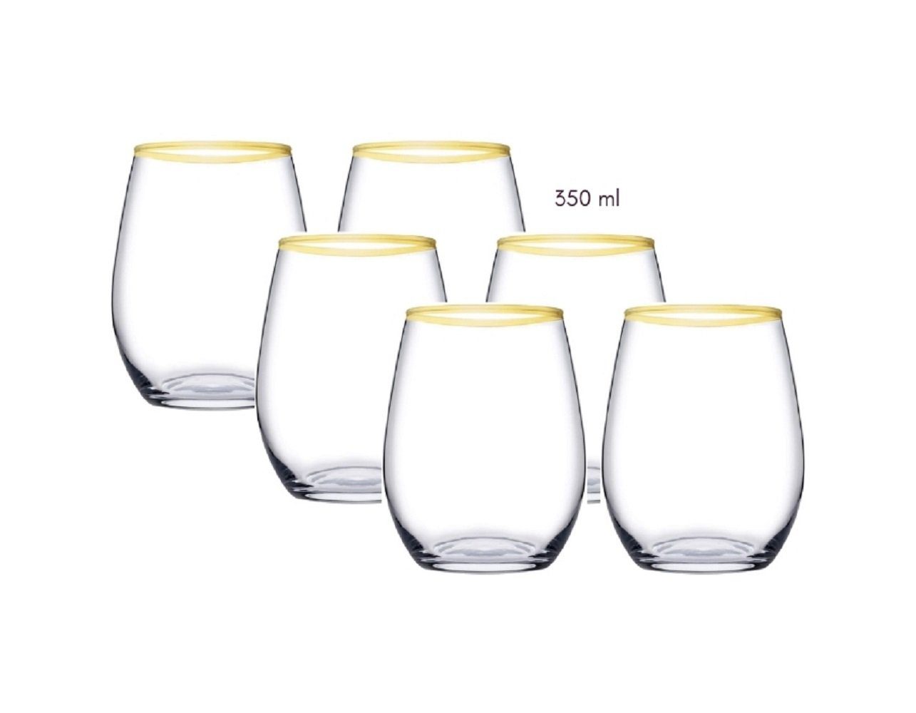 Gläser-Set Amber Golden Touch, Glas Gläser 6-teiliges Set mit Goldrand 350ml