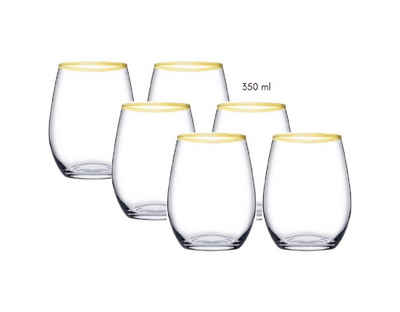 Pasabahce Gläser-Set Amber Golden Touch, Glas Gläser 6-teiliges Set mit Goldrand 350ml
