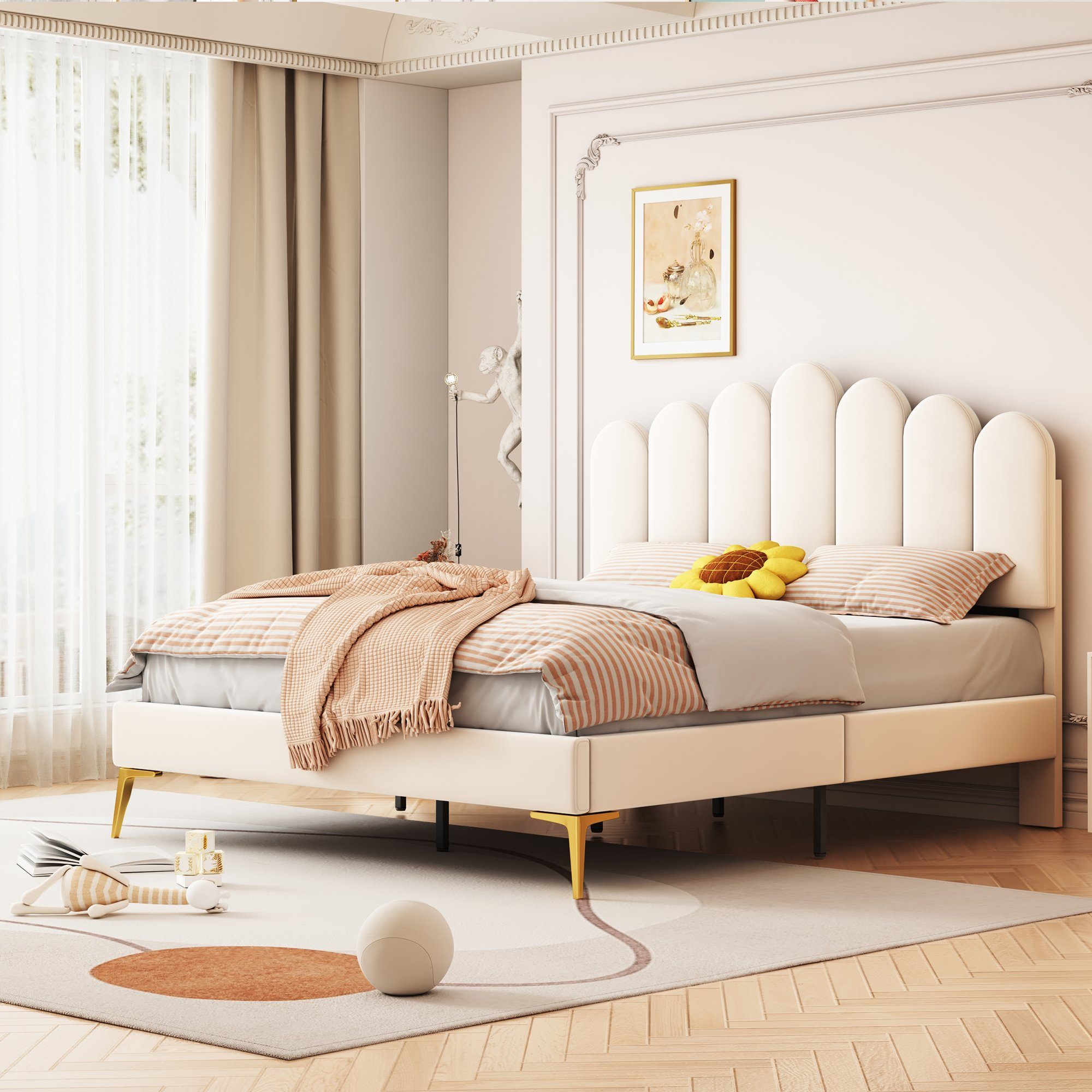 Flieks Polsterbett, Doppelbett mit Finger-Form-Kopfteil und günstig online kaufen