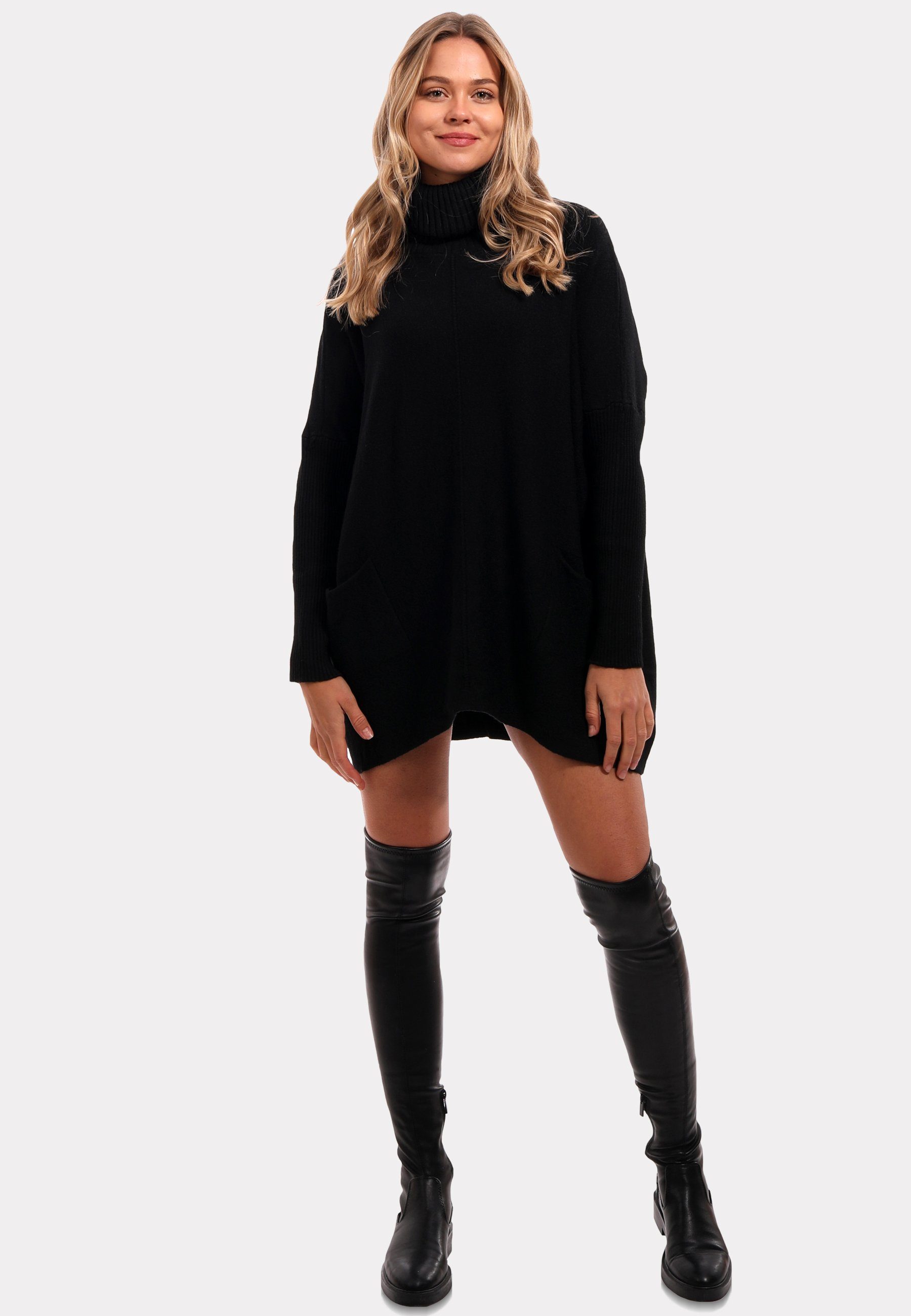 YC Fashion Style Casual Strickmix Rollkragenpullover aus Pullover Sweater Feinstrick & Schwarz
