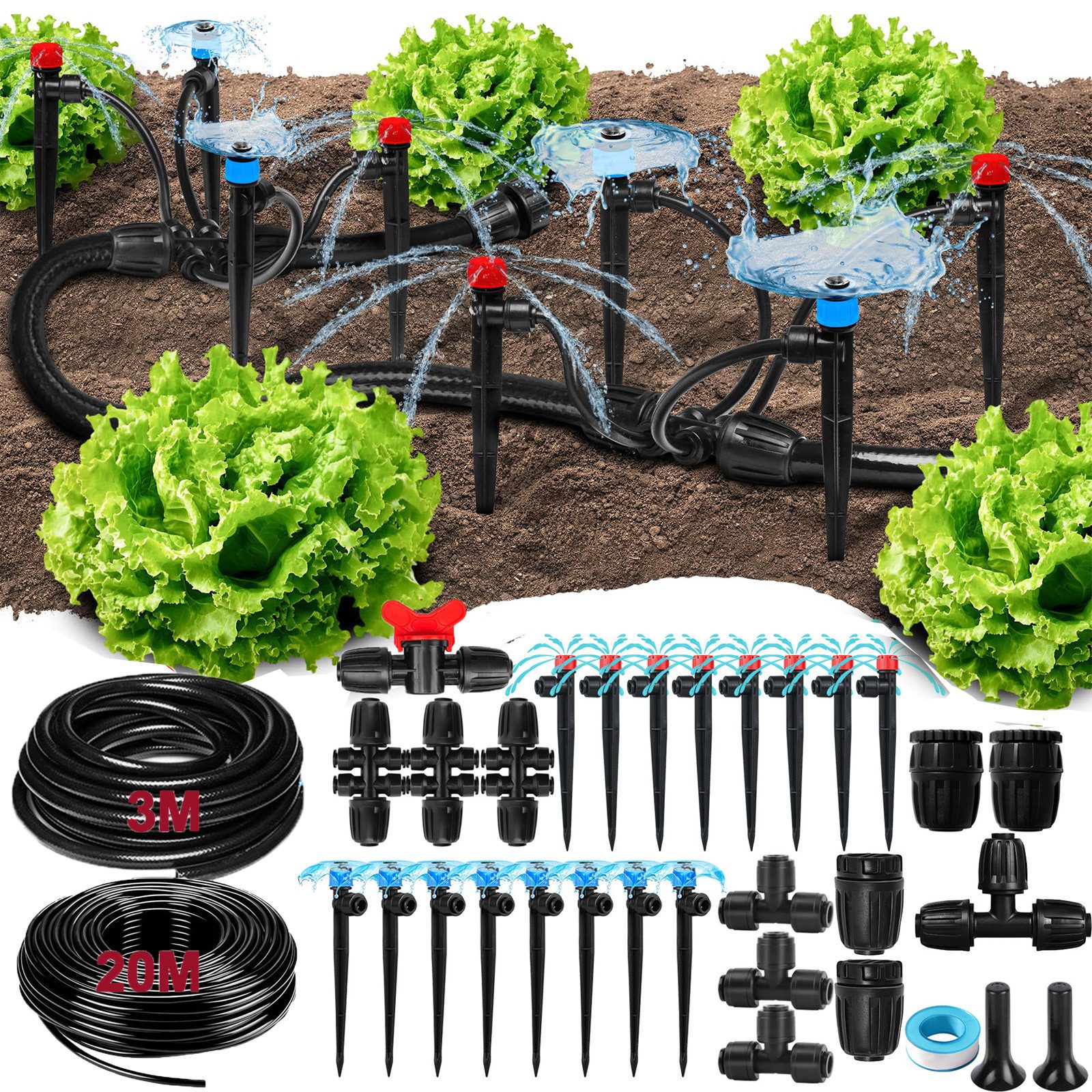 BTTO Bewässerungsschlauch Bewässerungssystem Tropfbewässerungssystem Kit Auto mit Quick-Connect, Wassersparend Sprinkler für Pflanzen, Beet, Hochbeet, Garten, Gewächshaus