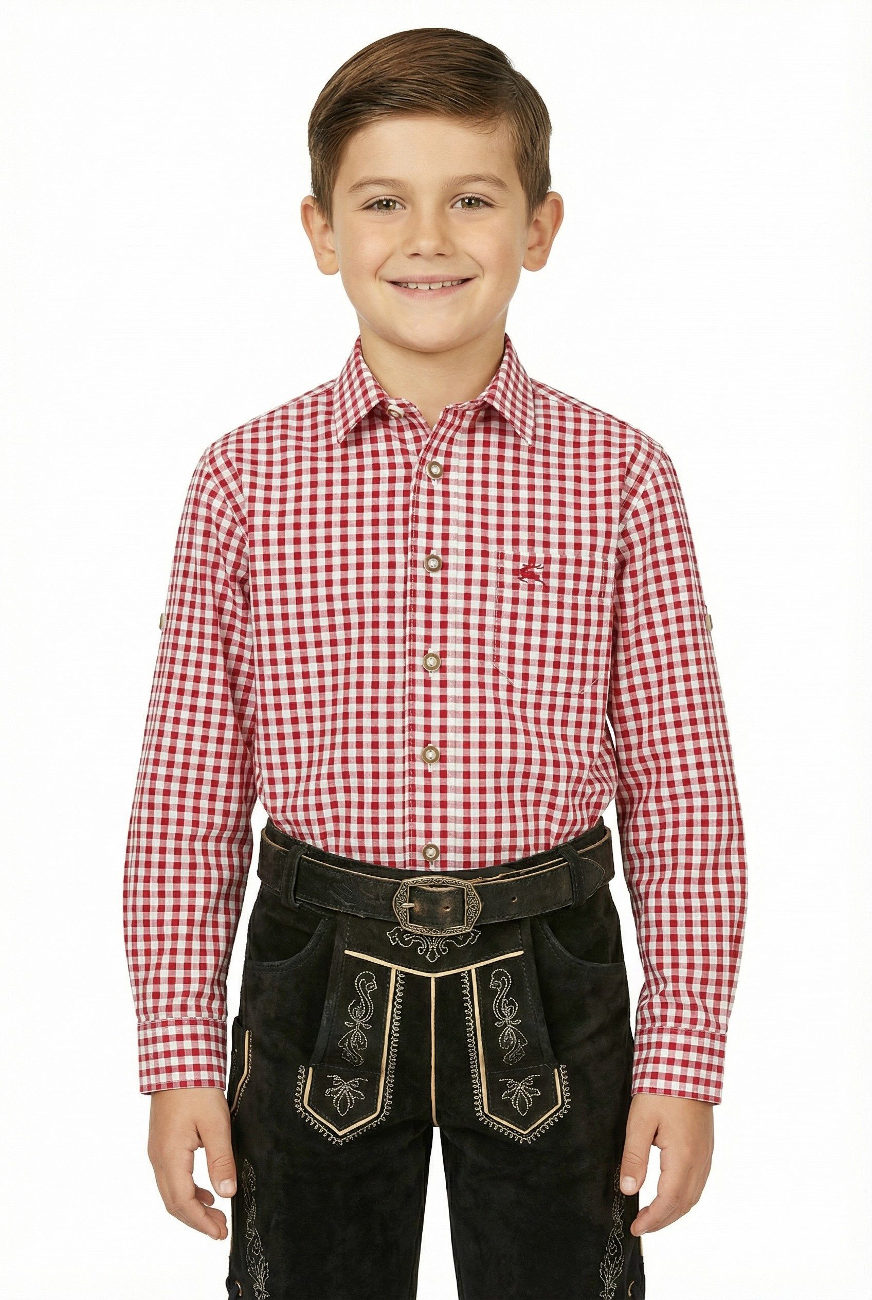 Moschen-Bayern Trachtenhemd Trachtenhemd Kinder Jungen Kinderhemd kariert Rot Baumwolle