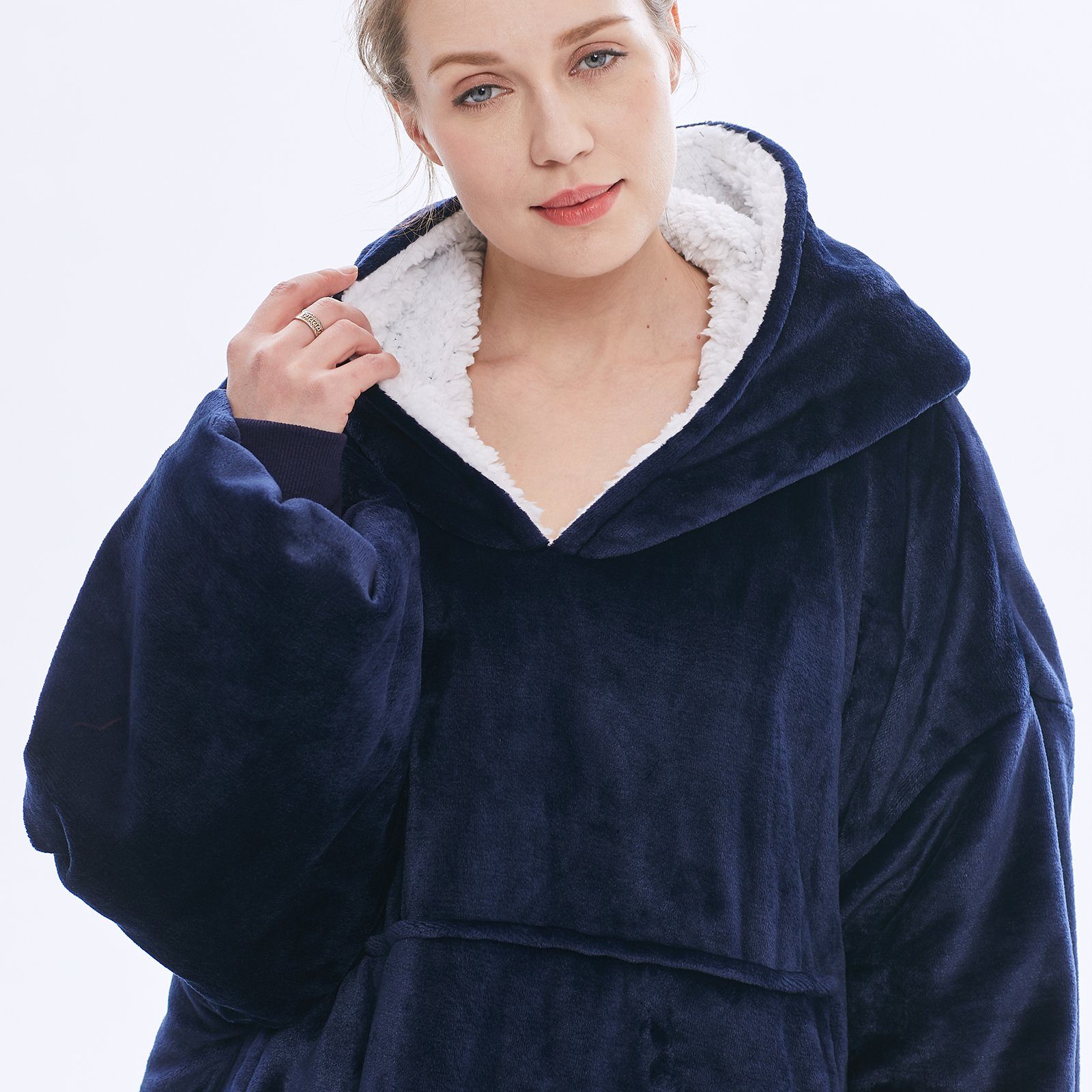 Wohndecke Übergroße Hoodie Fuzzy mit Riesenpullover Super Riesen-Hoodie, Marine weiche, komfortable Gemütliche Fronttasche Blanket, warme, Sunicol, großer