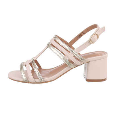 Ital-Design Damen Freizeit Sandalette Blockabsatz Sandalen & Sandaletten in Beige