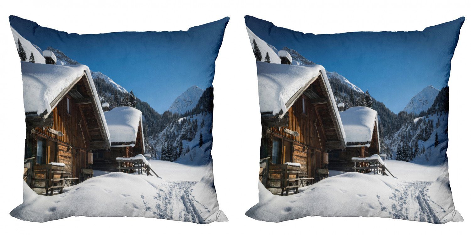 Kissenbezüge Modern Abakuhaus Doppelseitiger Häuser Berge Accent (2 Winter Österreich Digitaldruck, Stück)