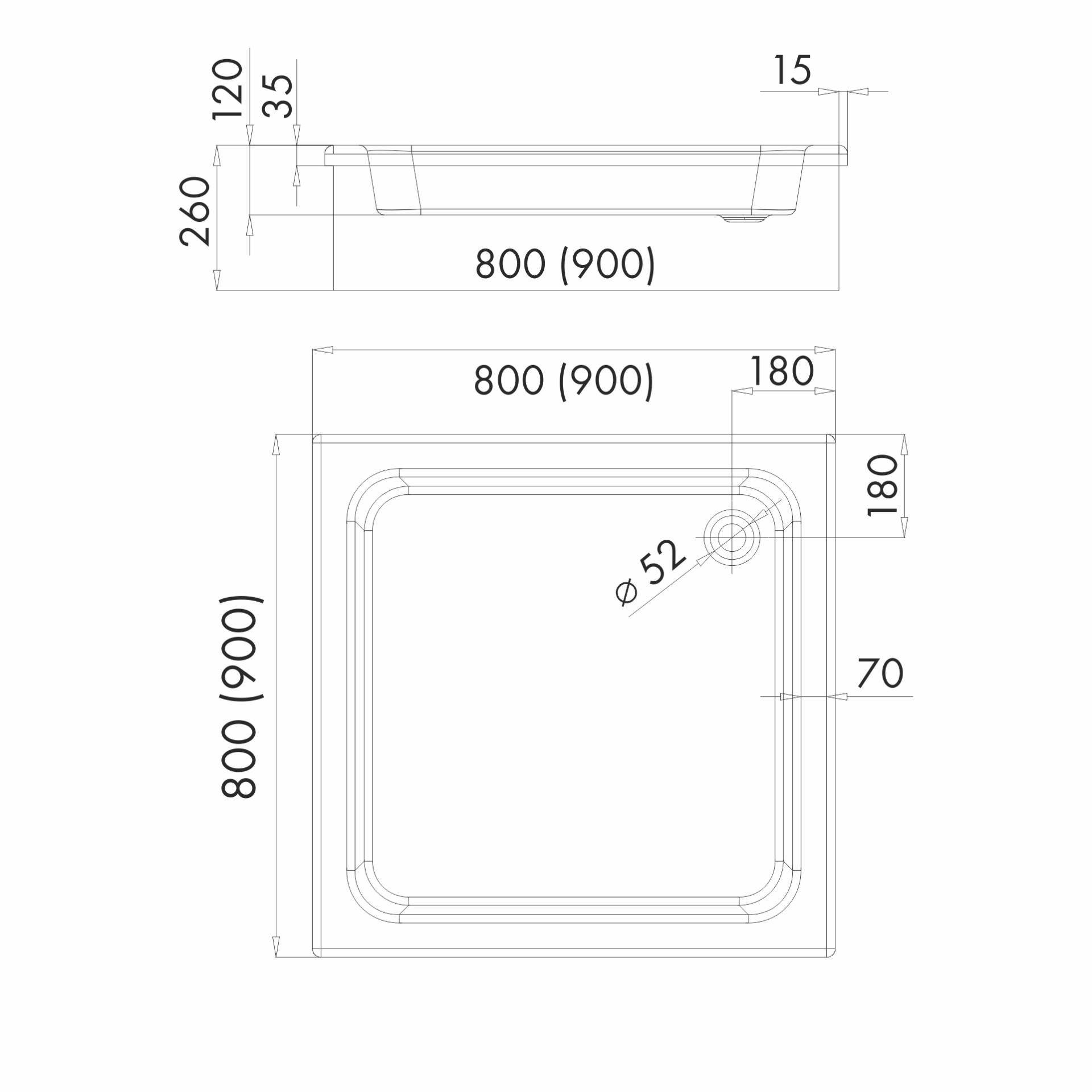 KOLMAN Duschwanne Grawello Duschtasse, Quadratisch, Acryl, 80x80 cm, Ablaufgarnitur GRATIS