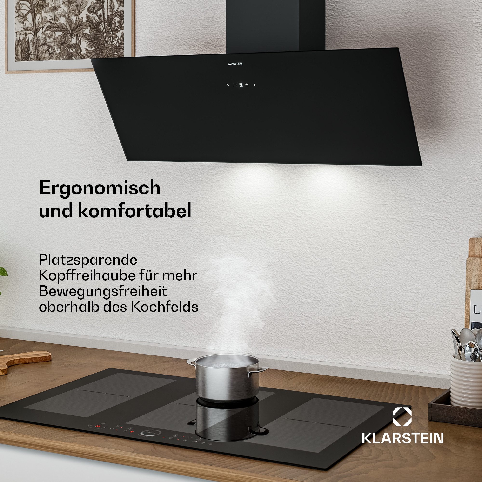 Klarstein Deckenhaube Laurel Dunstabzugshaube Head free Umluft Abluft LED Touch Edelstahl – Bild 4 von 5
