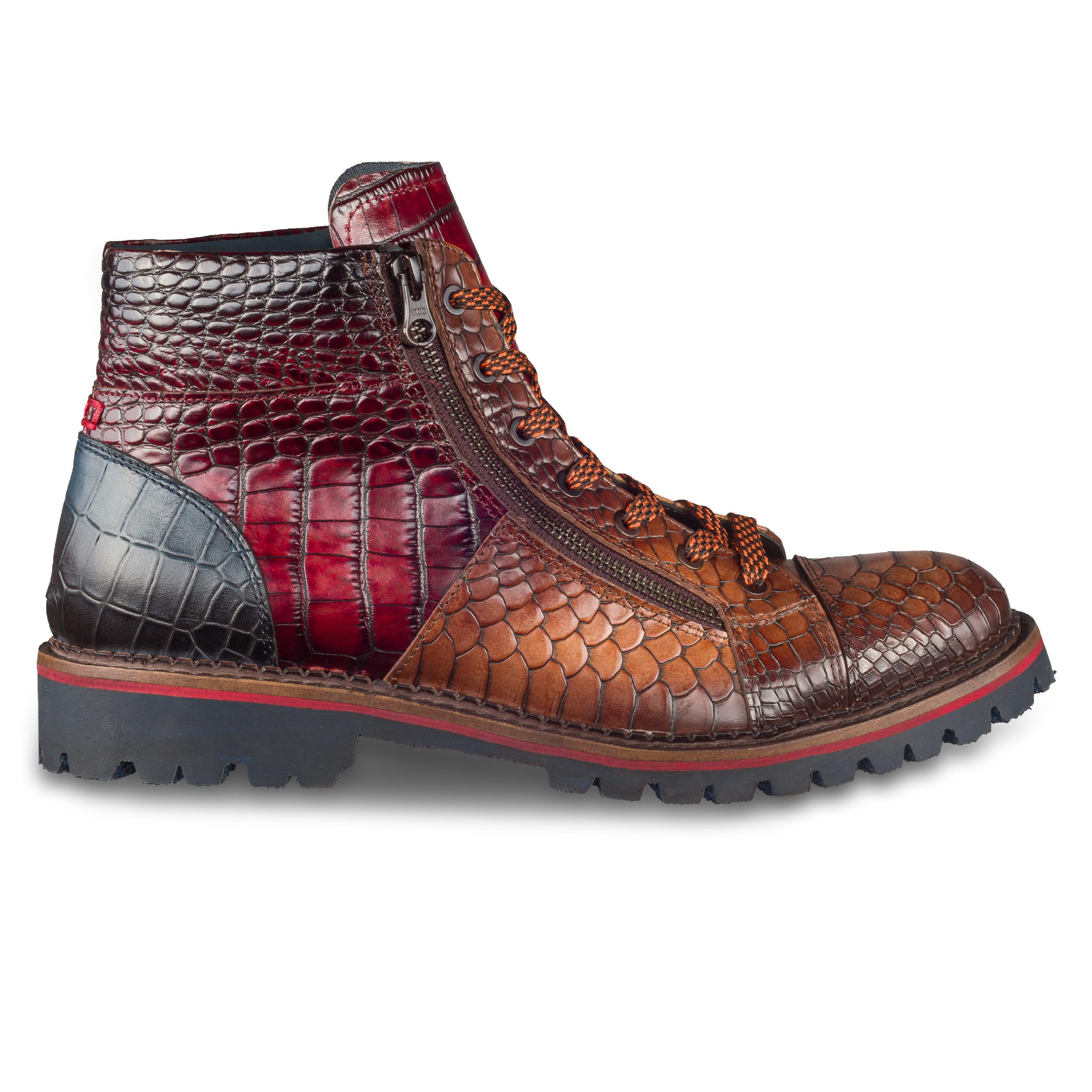 Lorenzi Lorenzi Schnürstiefel Herren braun, Leder Krokoprägung, Reißverschl günstig online kaufen