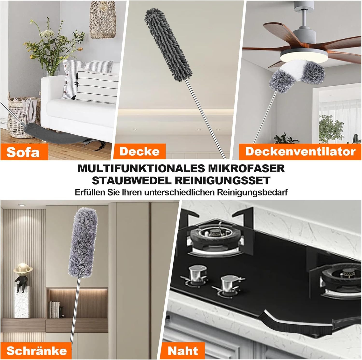 wohnTRAUM24 Staubwedel Staubwedel Teleskop, Spinnenwebenentferner Mikrofaser Staubwische 7Pcs (7-St), für Reinigung Unter Sofa Spinnweben,Lücken Decken Spinnweb – Bild 4 von 5