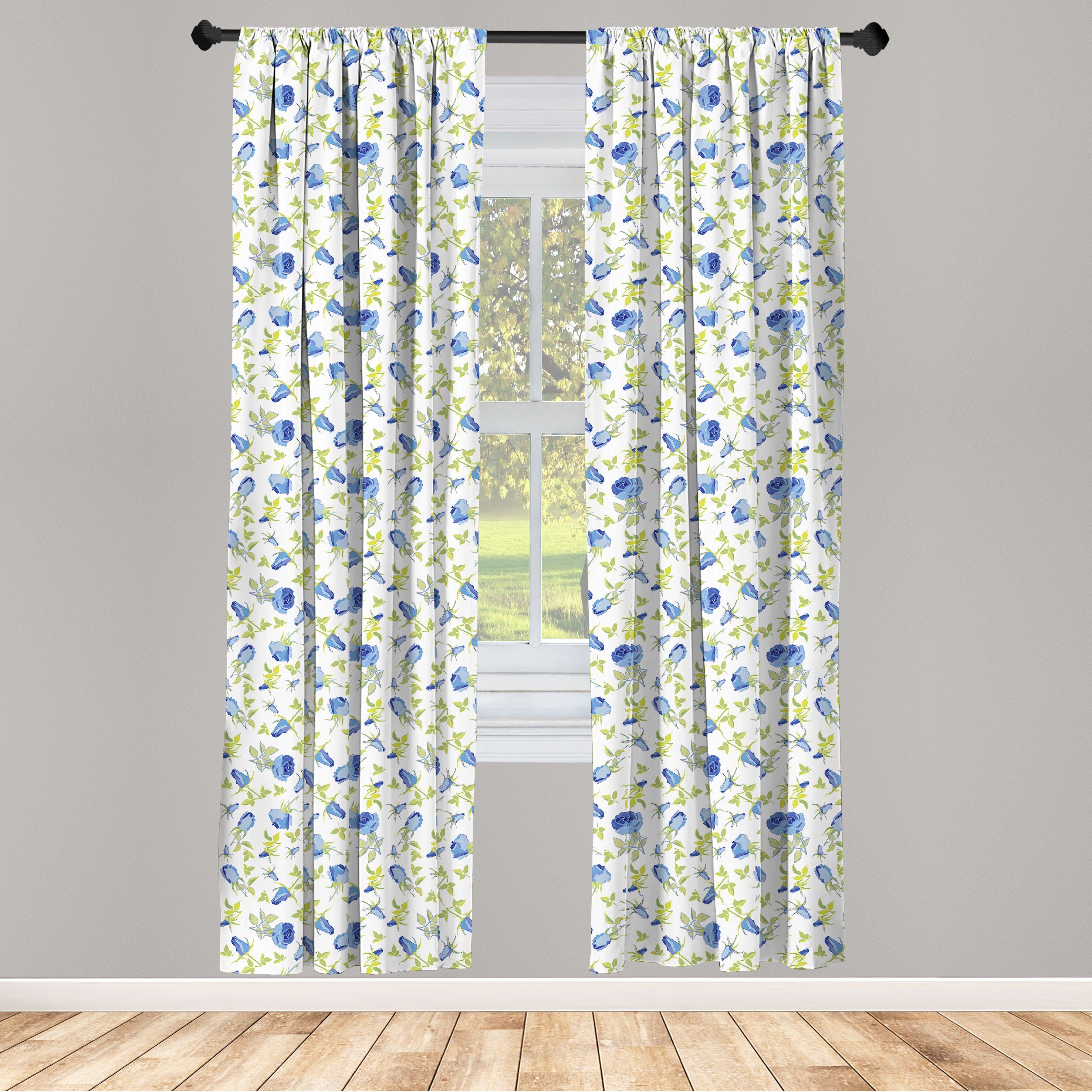 Vorhang Dekor, Flower Aufwändige Gardine Microfaser, für Green Schlafzimmer Rosen-Knospen Abakuhaus, Wohnzimmer