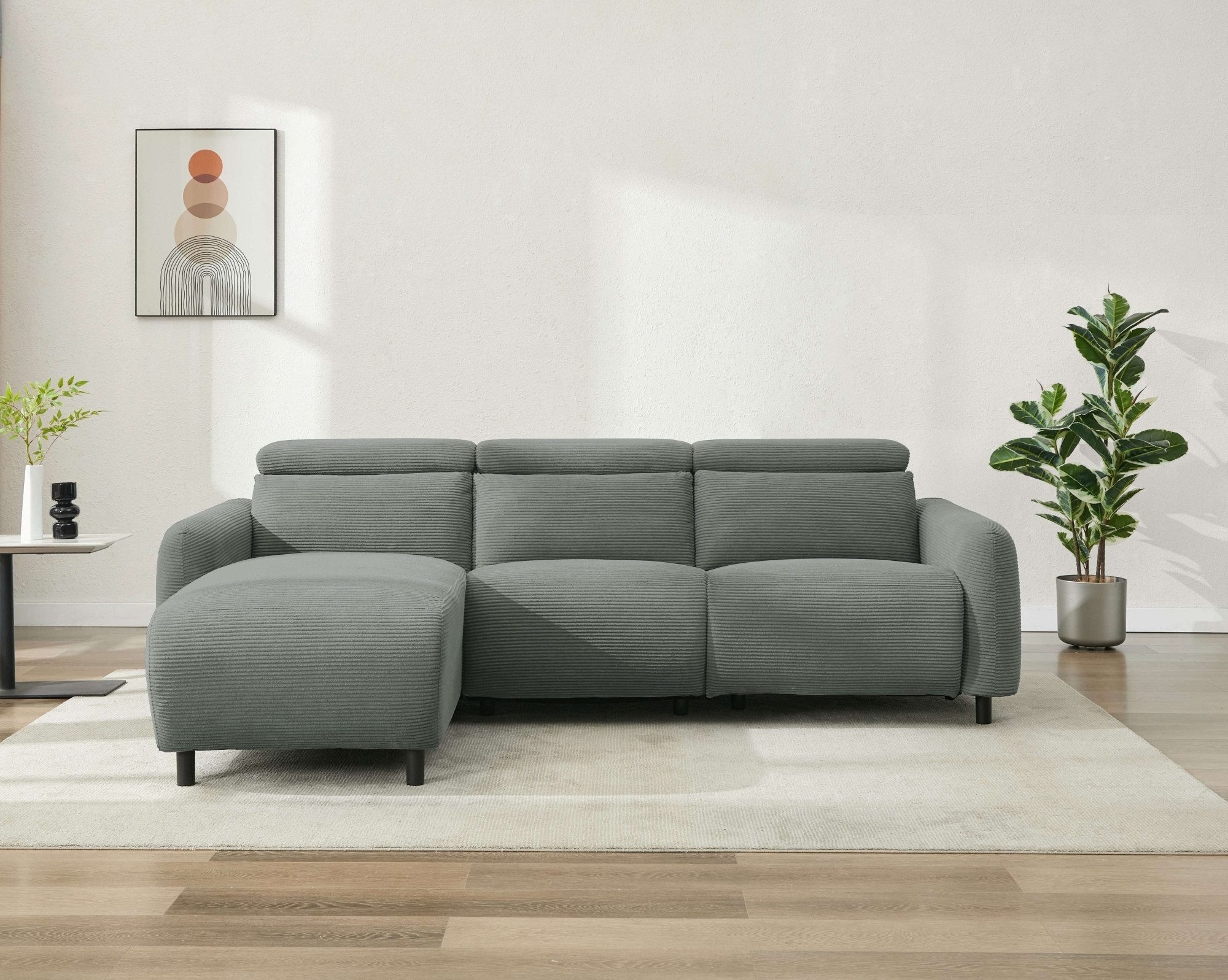 OTTO home Ecksofa SKAANE in Cord, L-Form, 274 cm, manuelle u. elektrische Relaxfunktion, rundes Design, Kopfteilverstellung, Federkernpolsterung
