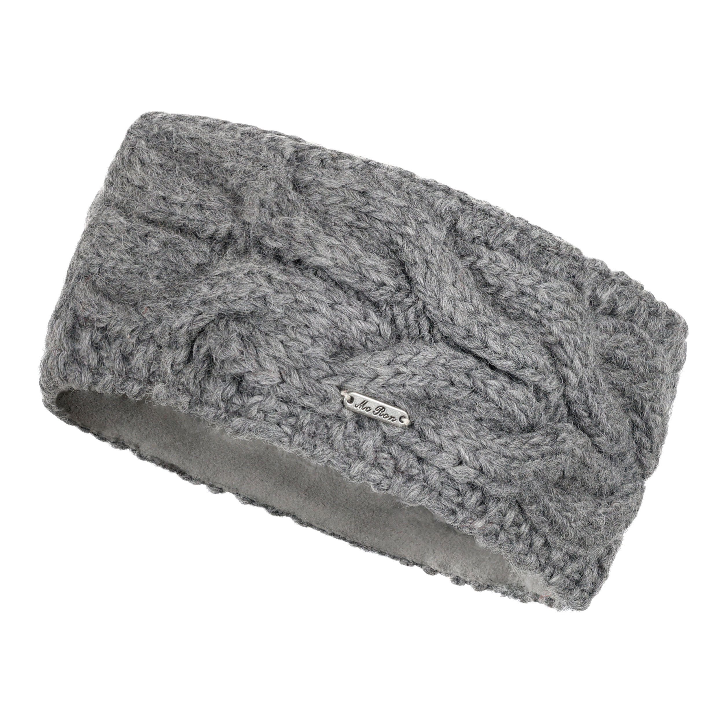 McRon Stirnband Modell Kathrine gefüttert mit Fleece, im Zopfmuster gestrickt Mittelgrau | Stirnbänder