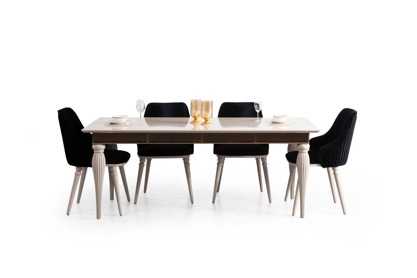 JVmoebel Esszimmer-Set Esszimmer Garnitur Tisch 4x Lehnstühle Stuhl Polster Textil, (5-St)