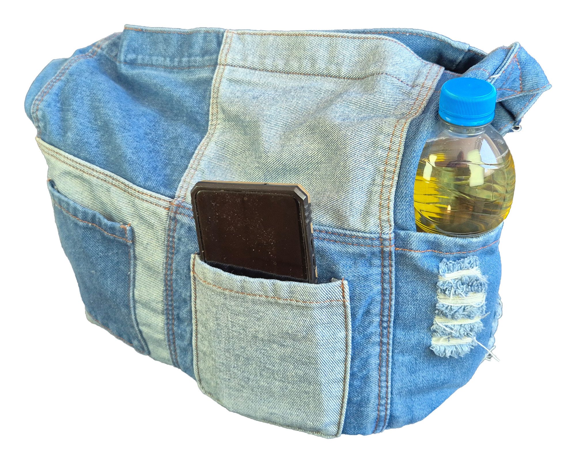 Einkaufszauber Handtasche Beutel Shopper Handtasche Echte Jeans - (mit Schultergurt), Aus echtem Denim Jeansstoff genäht – Bild 3 von 5