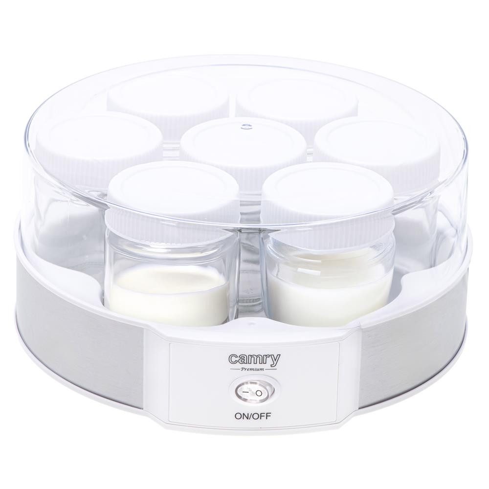 Camry Joghurtbereiter CR 4519, Joghurtmaschine mit 7 Joghurt Gläser, weiß, silber