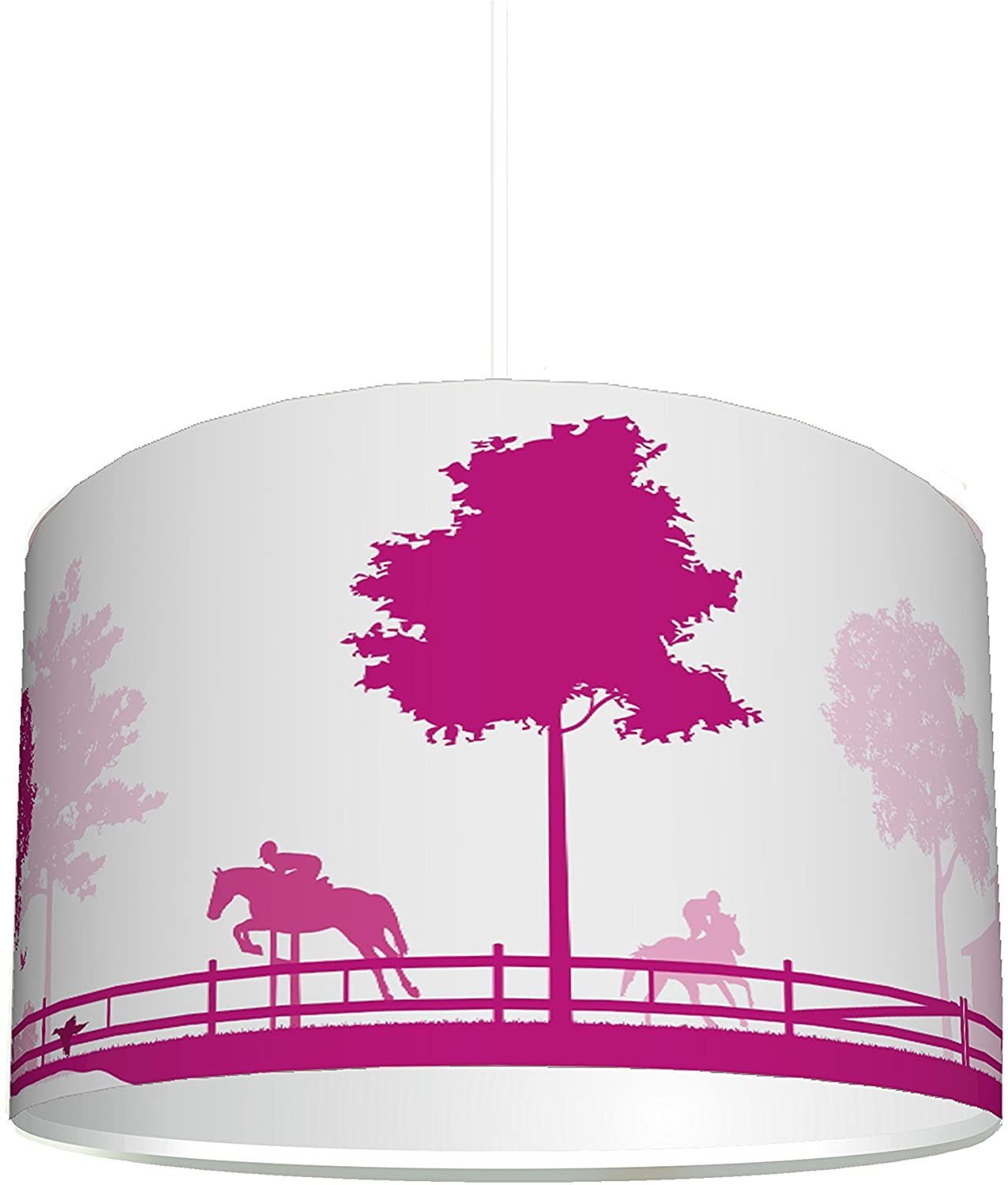 STIKKIPIX Lampenschirm KL36, Lampenschirm "Reiterhof Pink", kinderleicht eine Reiterhof-Lampe erstellen, als Steh- oder Hängeleuchte/ Deckenlampe