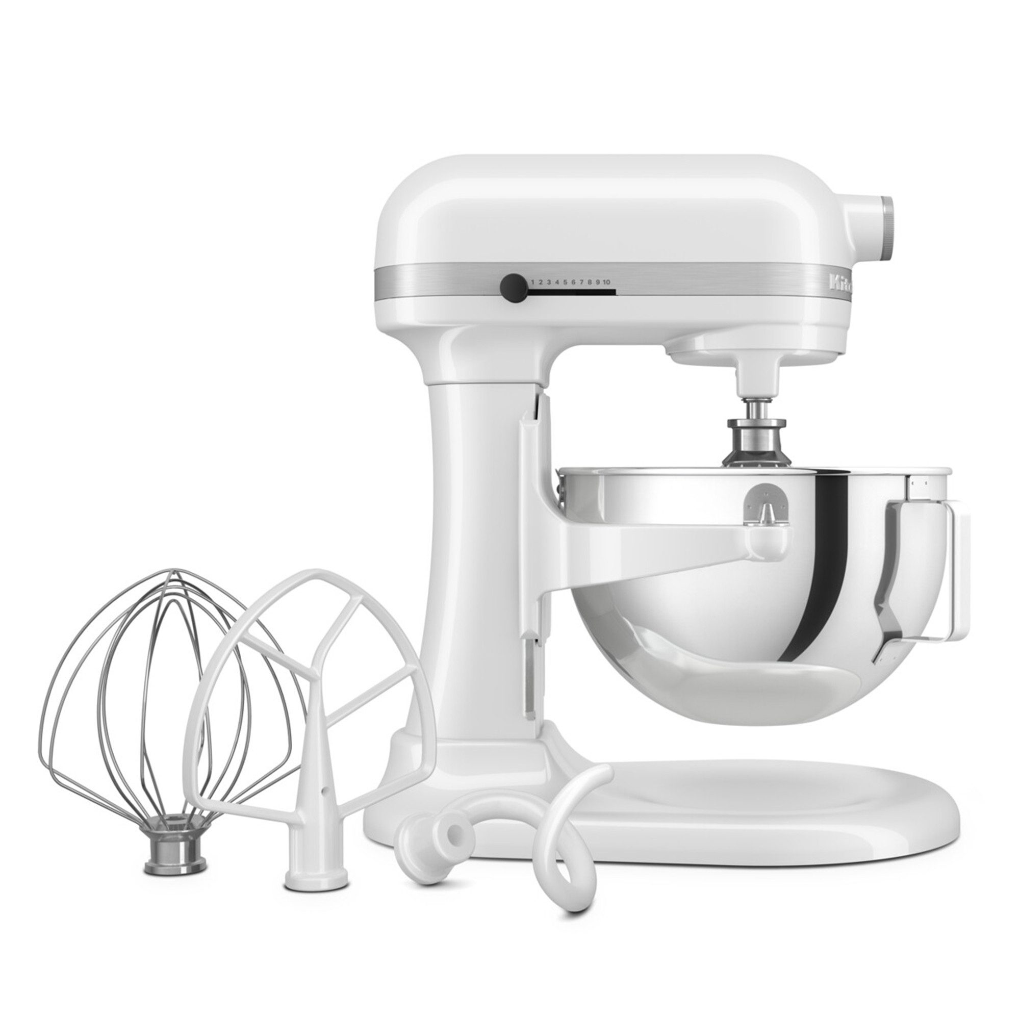 KitchenAid Küchenmaschine 5KSM55SXXEWH, 375 W, 5,2 l Schüssel, Ganzmetallgehäuse, Metallgetriebe und Wärmeschutz