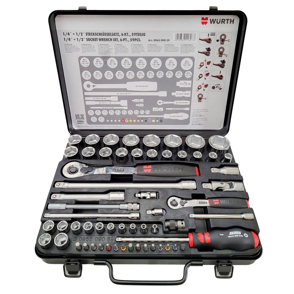 Würth Bit- und Steckschlüsselset WURTH Zebra Steckschlüssel 1/2 Zoll Und 1/4 Zoll 59-Teiliges Sortiment, 1-St.
