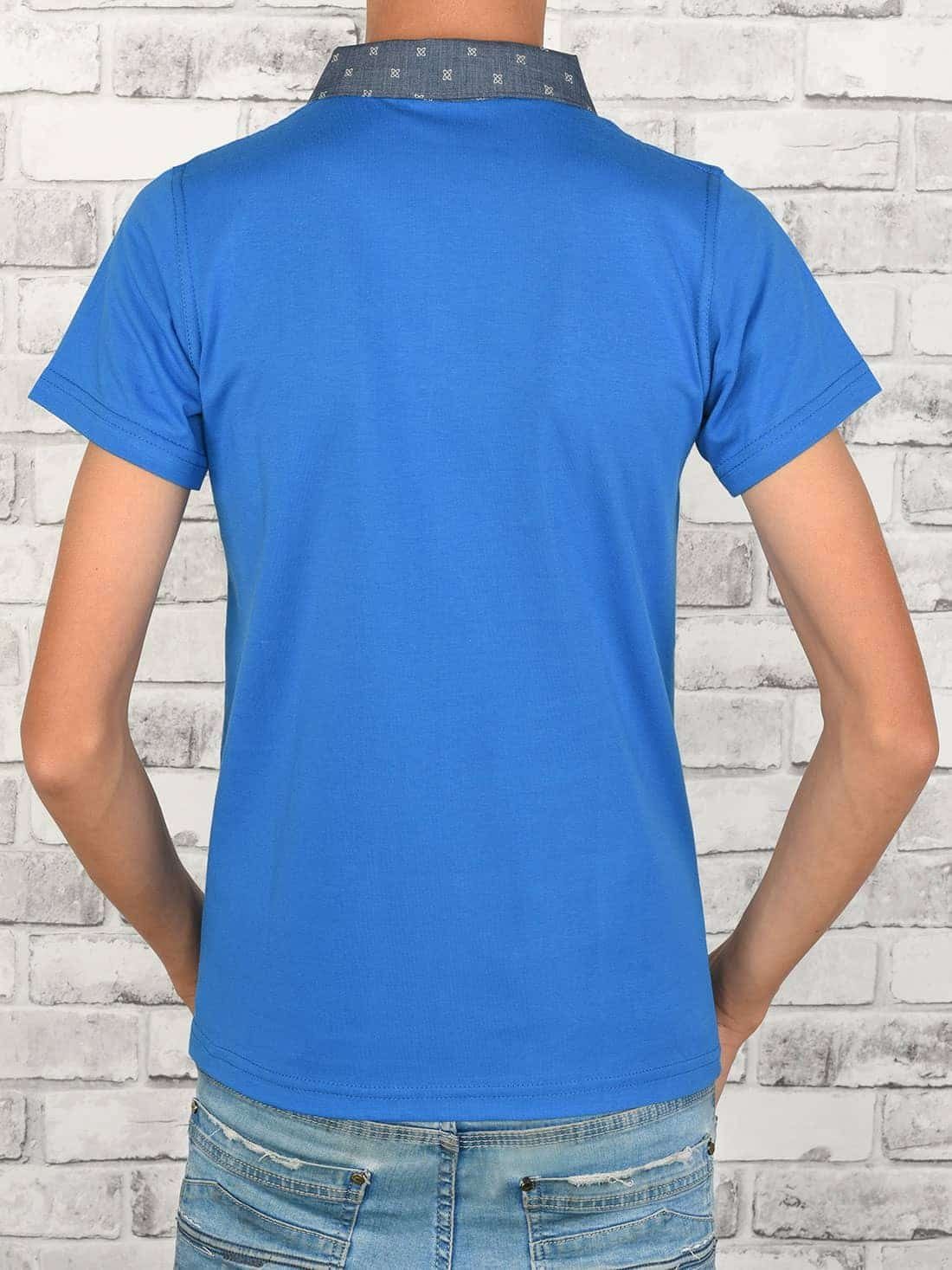 Polo Jungen Blau Casual Shirt Kurzarmshirt mit (1-tlg) Kontrastfarben BEZLIT