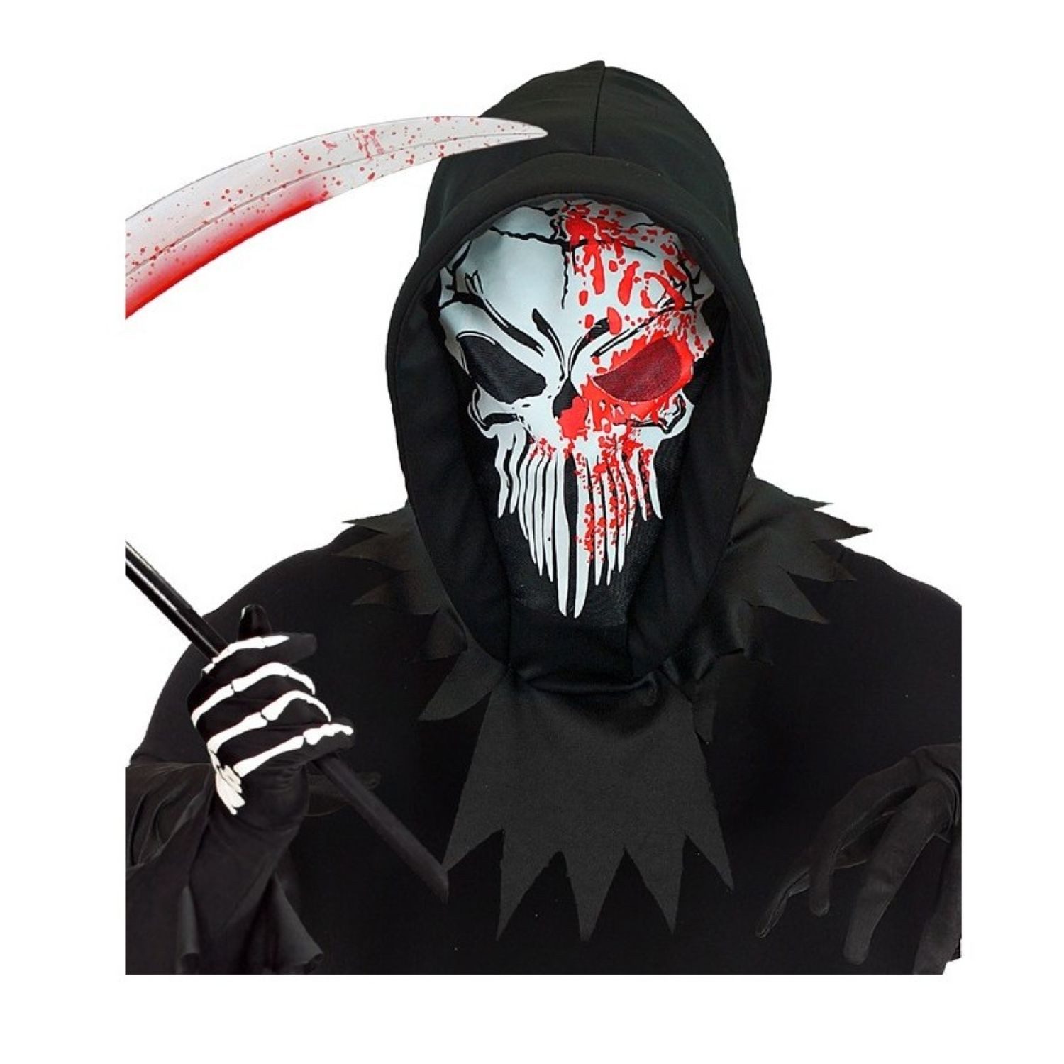 Widmann S.r.l. Verkleidungsmaske Maske Horror 'Blutiger Sensemann mit Kapuze'