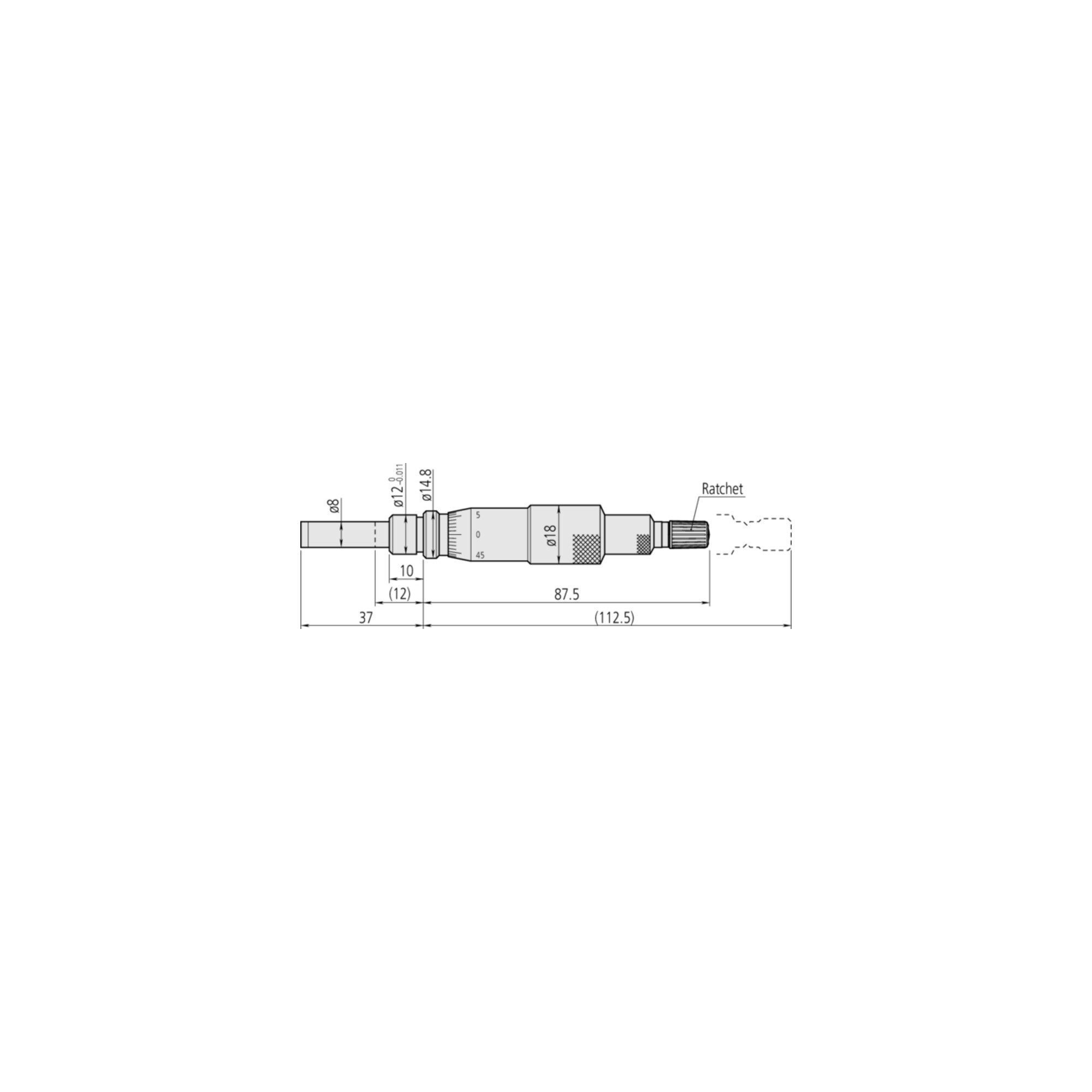 Contorion Messschieber Mitutoyo Einbaumessschr., nicht drehende Spindel 0-25mm, Ratsche, 0,01