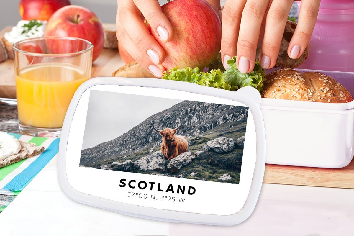 - (2-tlg), weiß Brotdose, Kinder für Tiere, - - Berge Kunststoff, Brotbox und für Highlander Jungs und Schottische Mädchen Erwachsene, MuchoWow Lunchbox Schottland