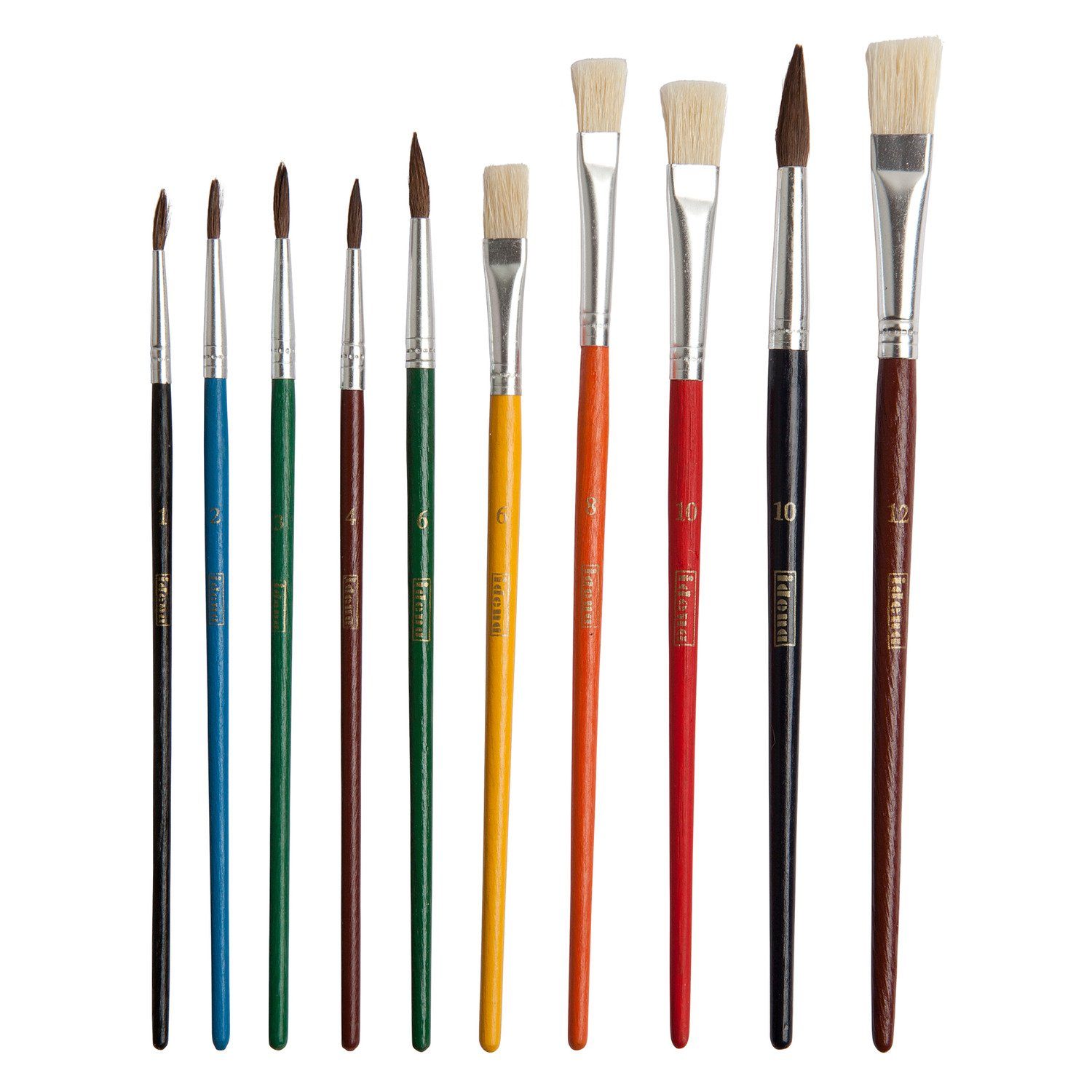 Idena Malpinsel Idena Schulmalpinsel 10 Größen 10 Stück, (Set, Haarpinsel in 1, 2, 3, 4, 6, 10 & Borstenpinsel in 6, 8, 10, 12)