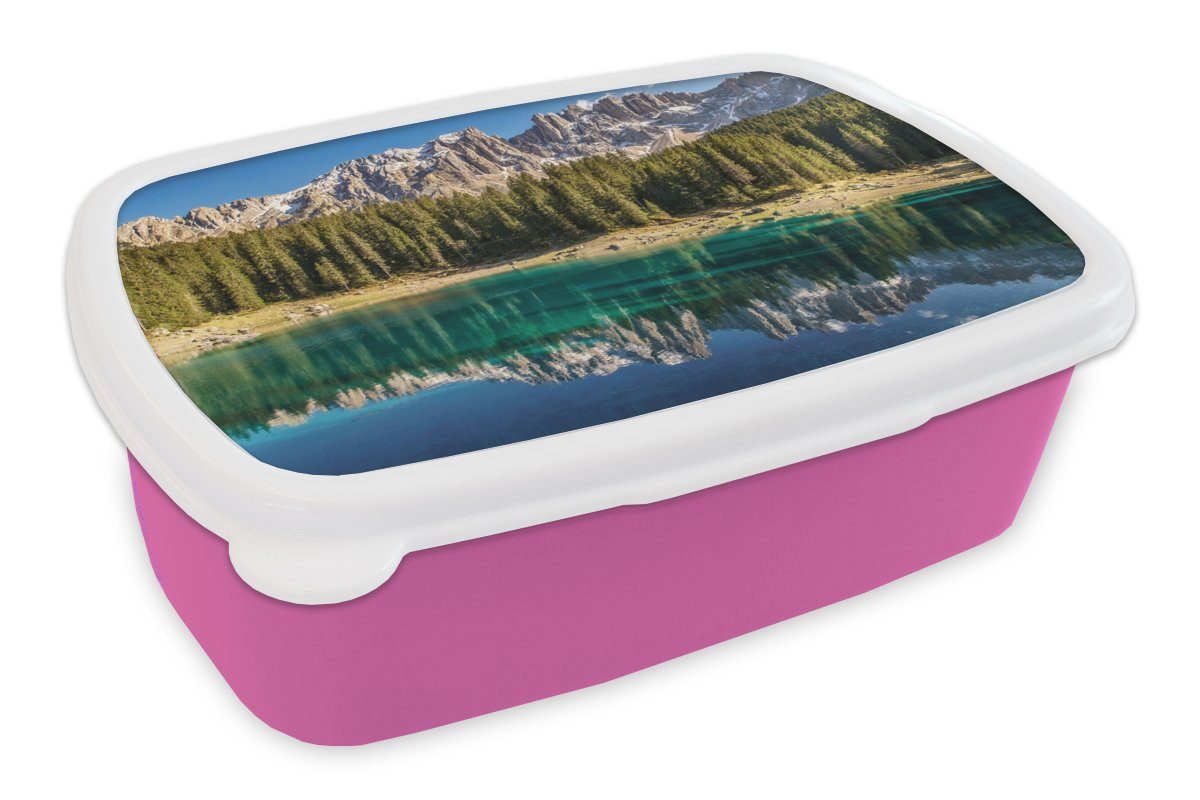 MuchoWow Lunchbox Berg - Wald - Strand, Kunststoff, (2-tlg), Brotbox für Erwachsene, Brotdose Kinder, Snackbox, Mädchen, Kunststoff rosa