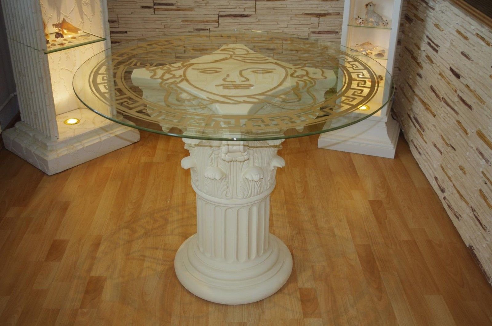 Antikes Wohndesign Barock Runder Glas Säulen-Esstisch Esstisch Antiker Medusa Küchentisch Römischer