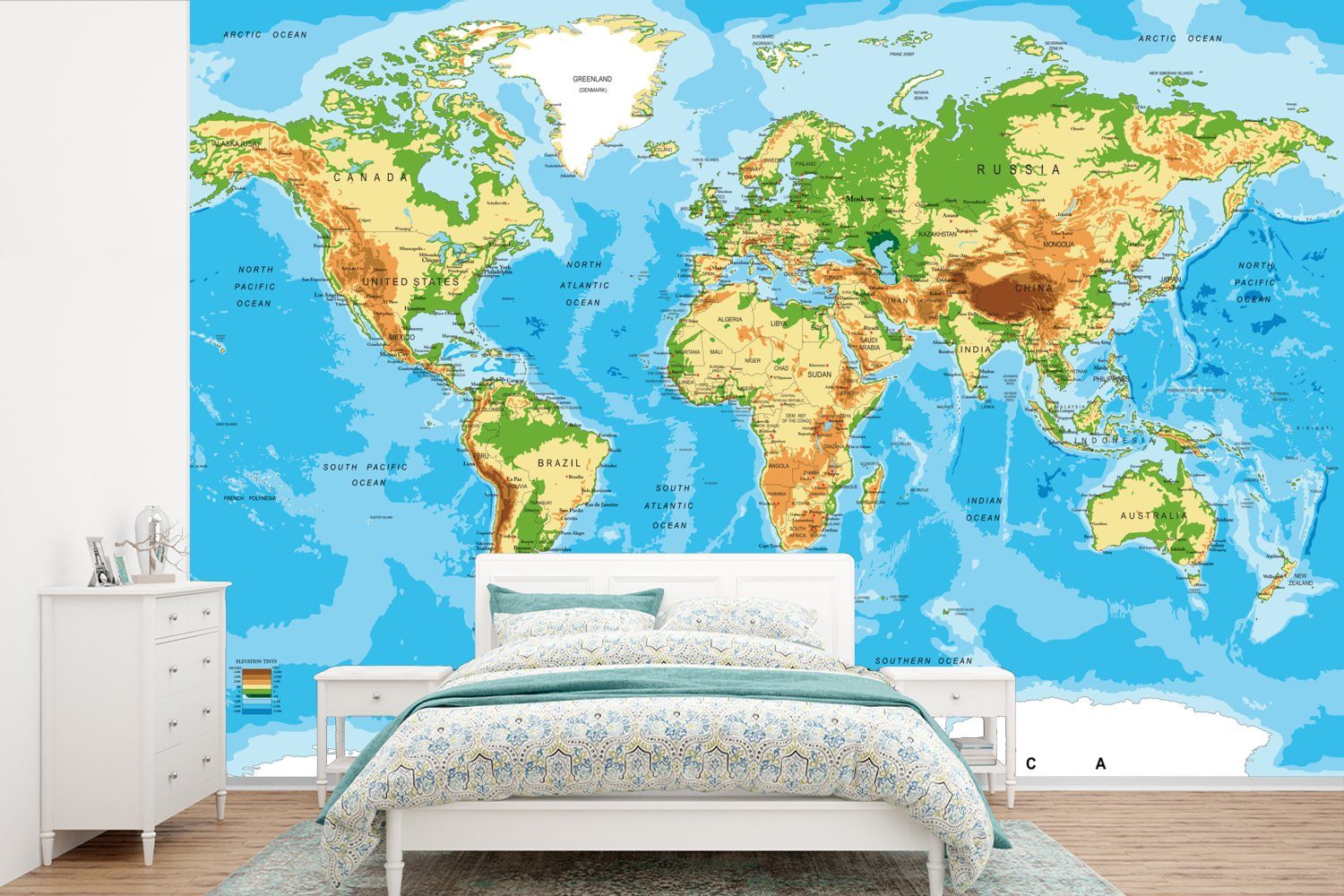 MuchoWow Fototapete Weltkarte - Atlas - Farben - Kinder - Jungen - Mädchen, Matt, bedruckt, (6 St), Wallpaper für Wohnzimmer, Schlafzimmer, Kinderzimmer, Vinyl Tapete